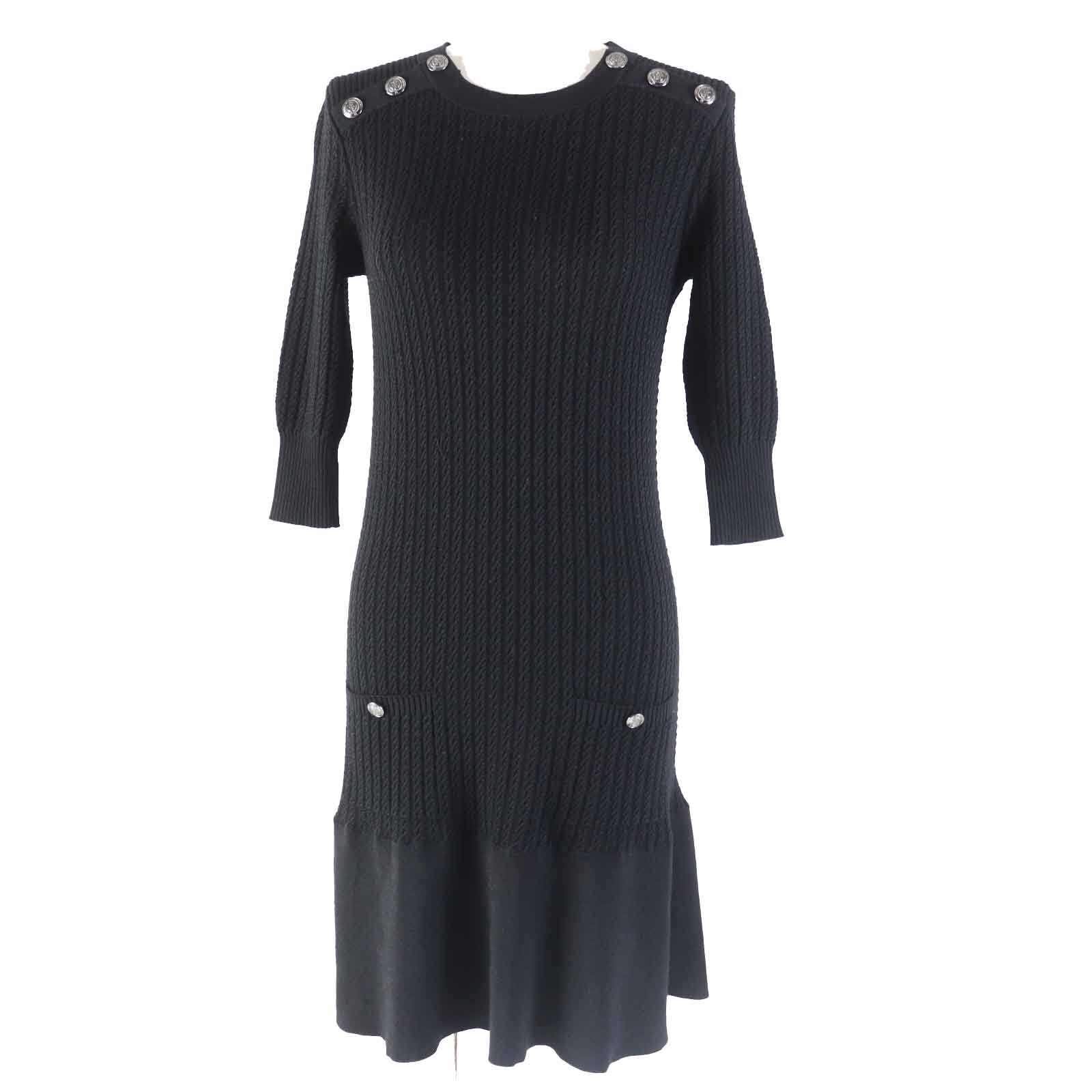 Chanel Knit One Piece Dress Black 36