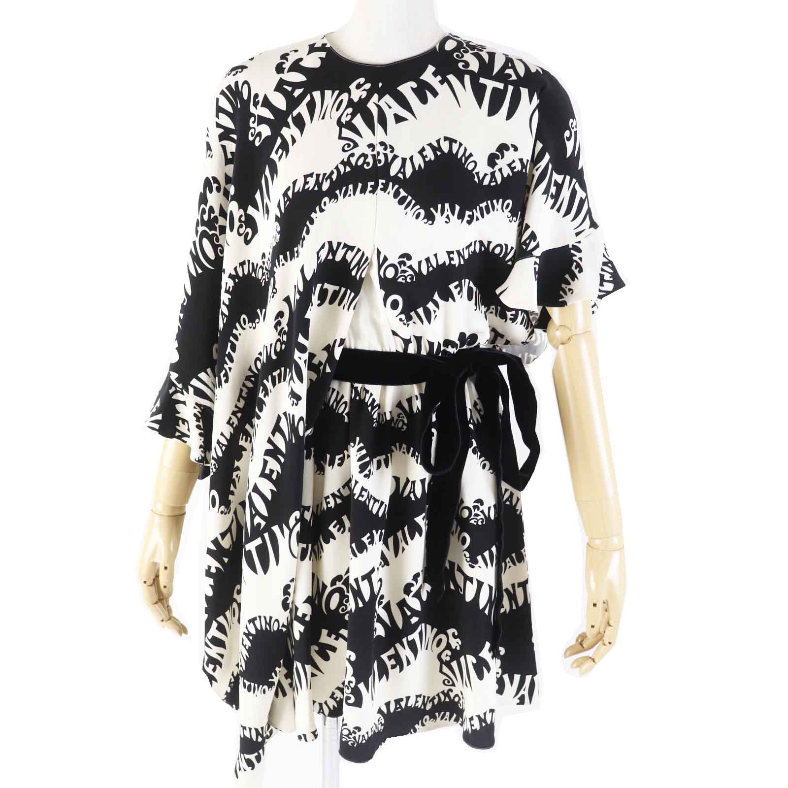 Valentino Silk Nylon Monogram Dress Black White