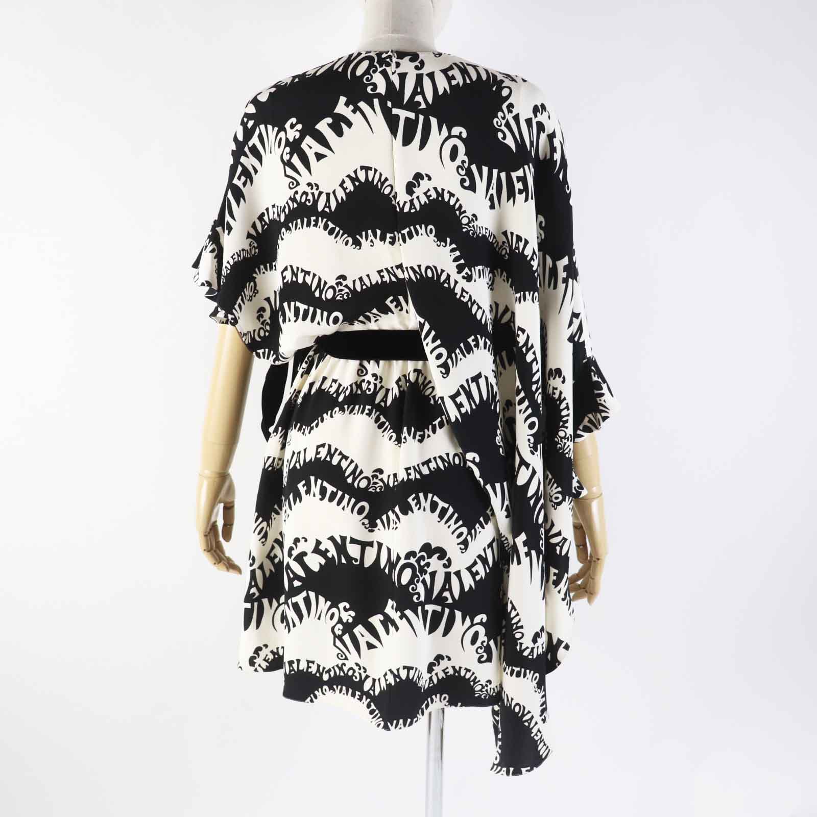 Valentino Silk Nylon Monogram Dress Black White