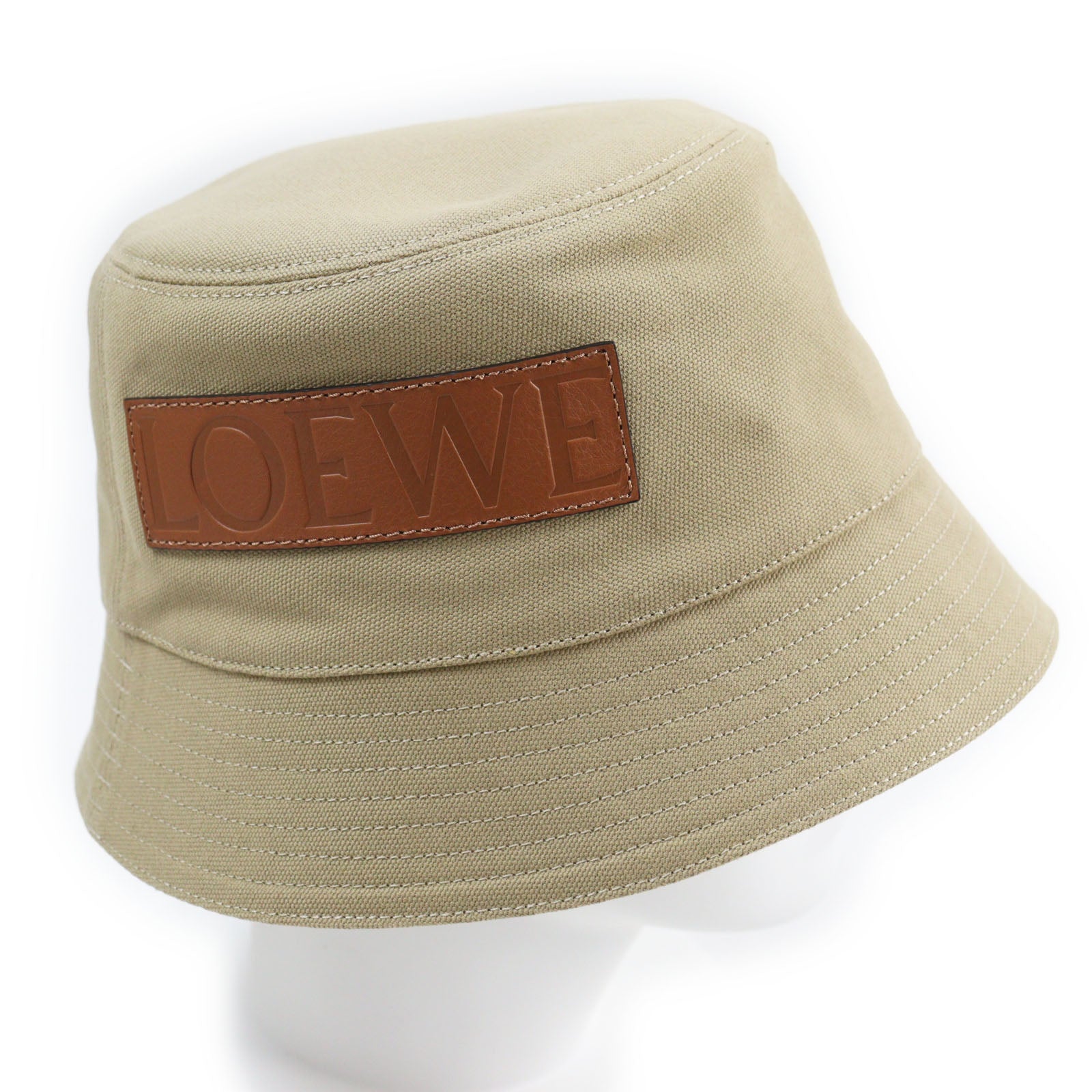 Loewe Cotton Calfskin Canvas Bucket Hat Beige