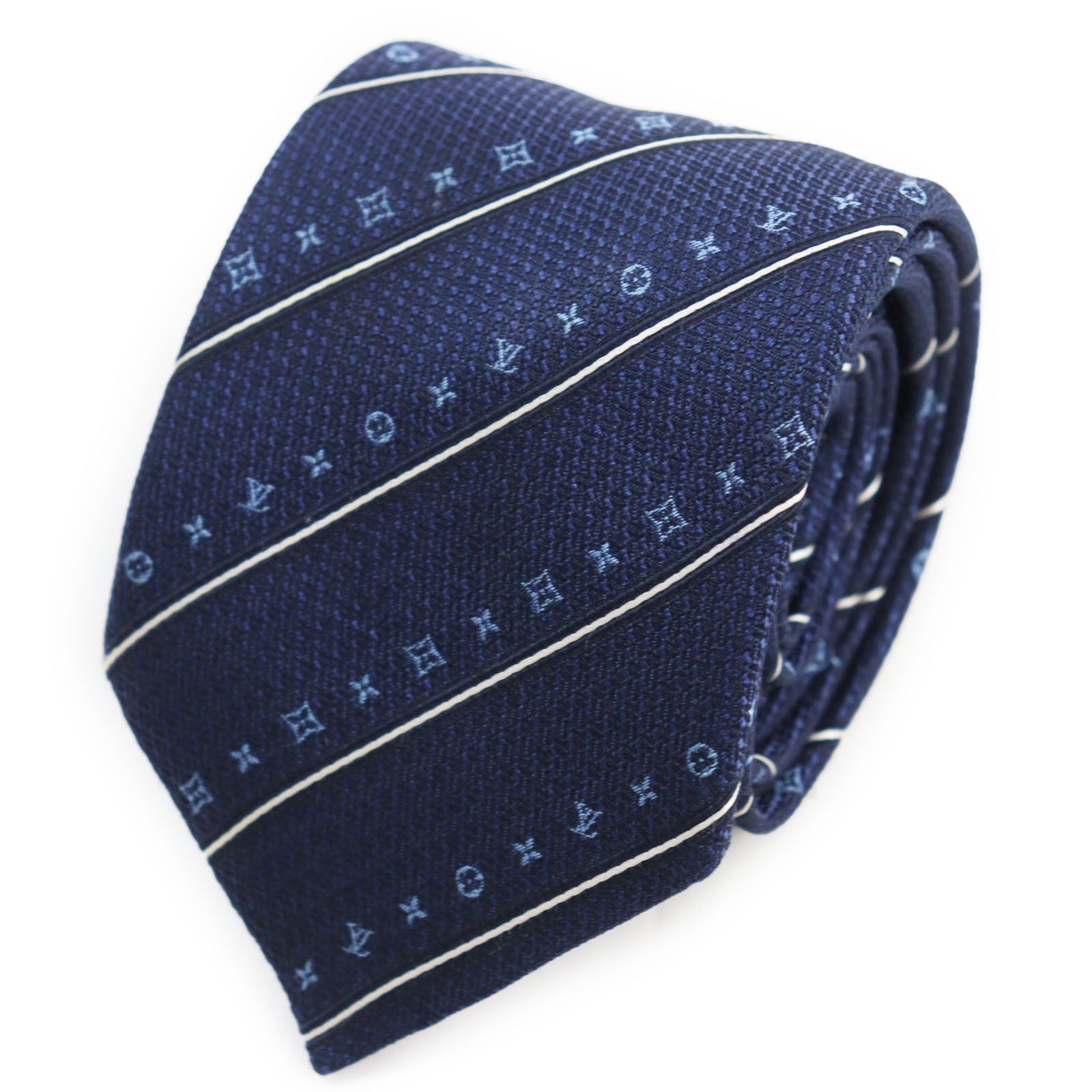 Louis Vuitton Monogram Stripe Tie Navy