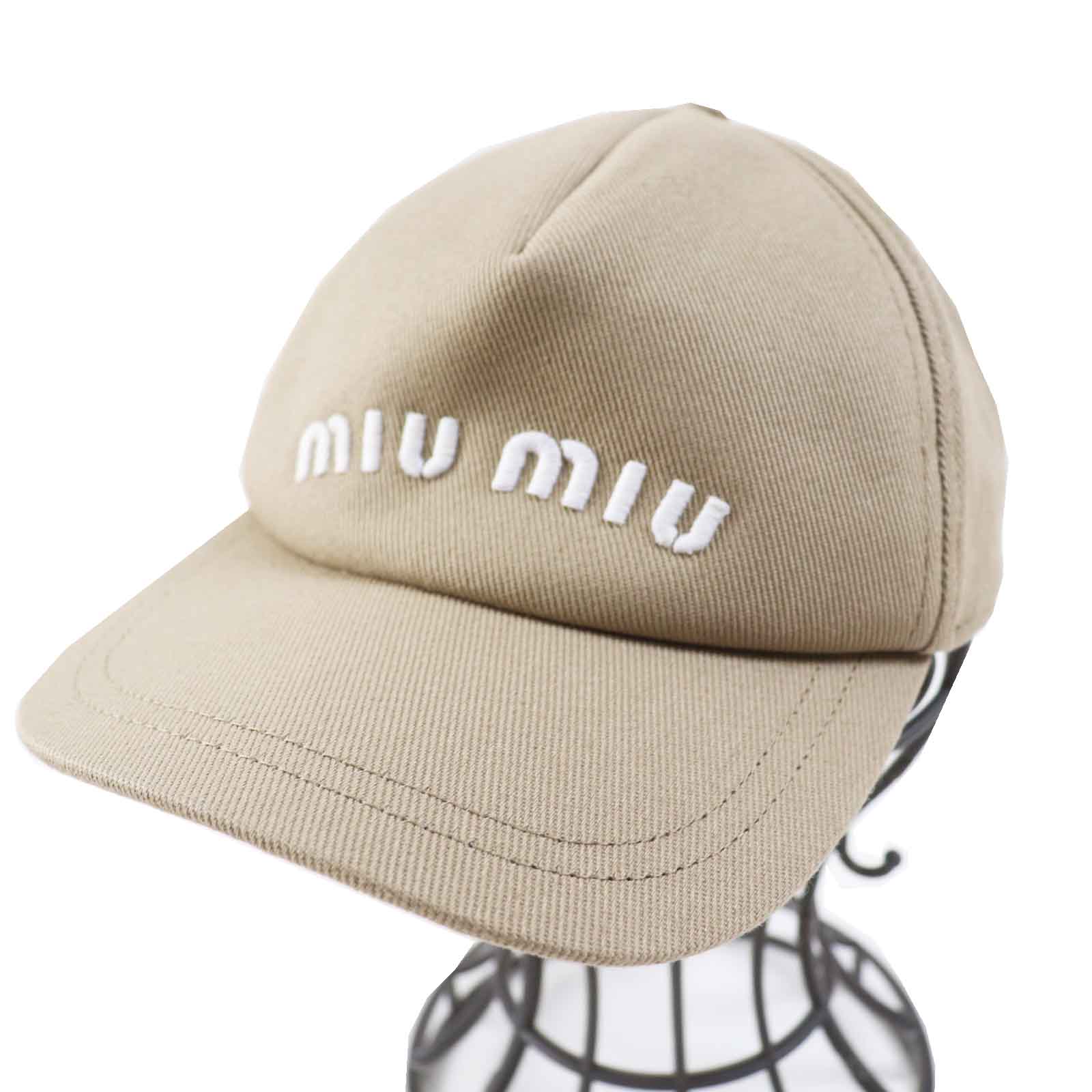 MIUMIU Cotton Logo Embroidered Baseball Cap Beige