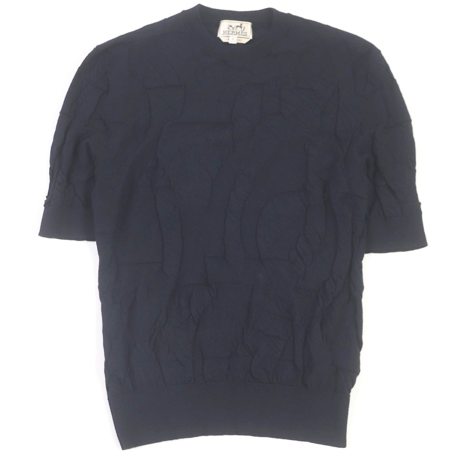 Hermes Wool Embossed Short Sleeve Knit Navy S