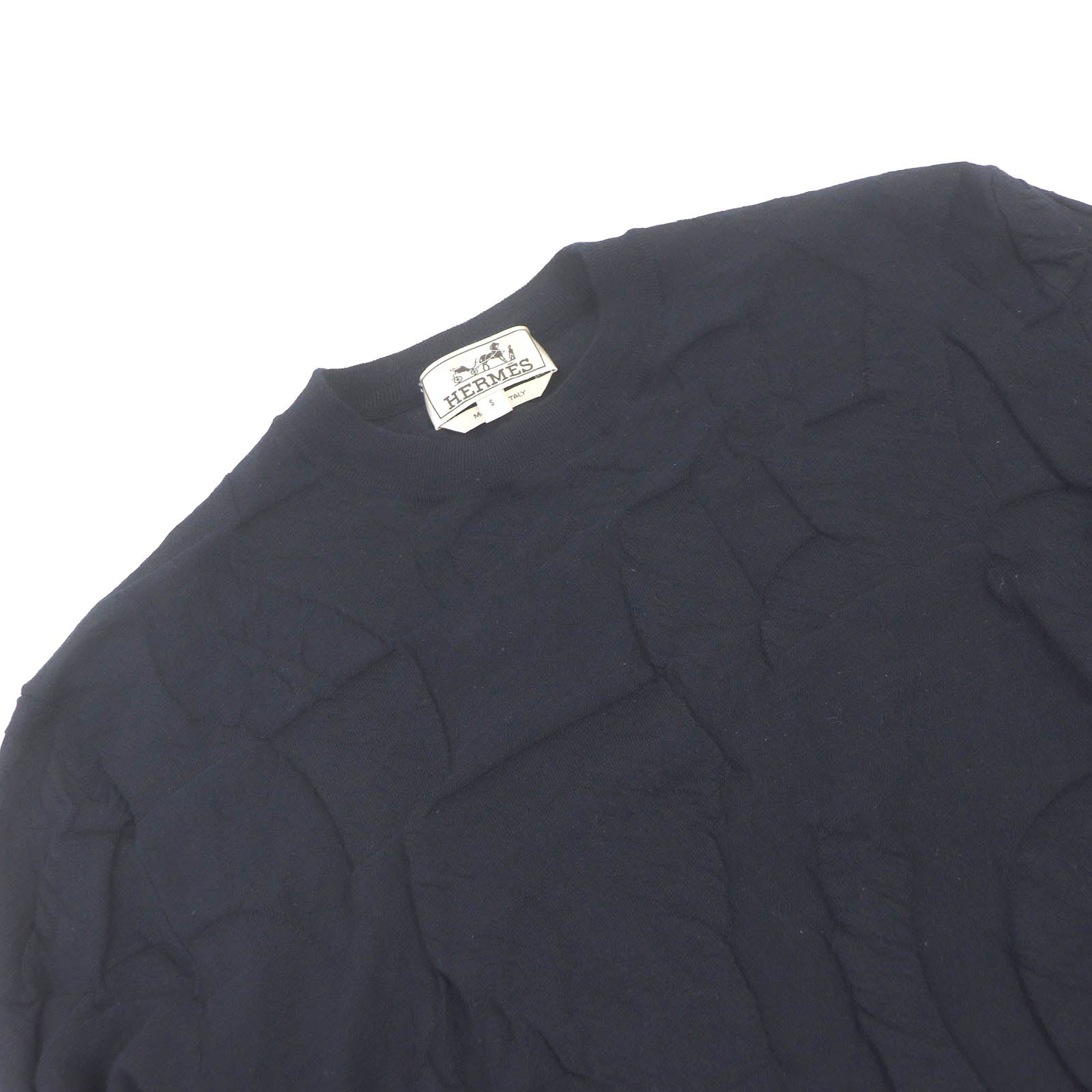 Hermes Wool Embossed Short Sleeve Knit Navy S