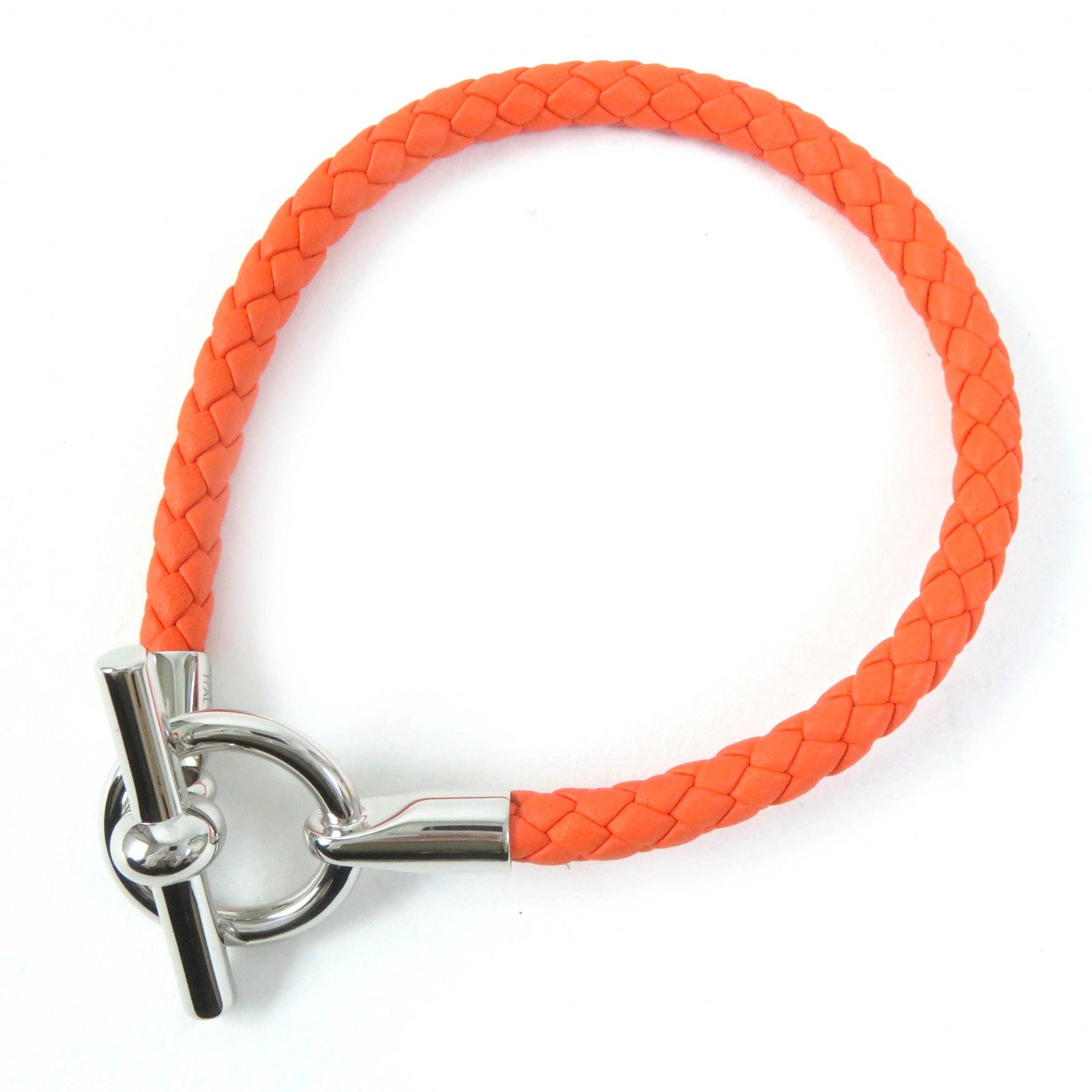 Hermes Grenan Silver Bracelet Leather Orange