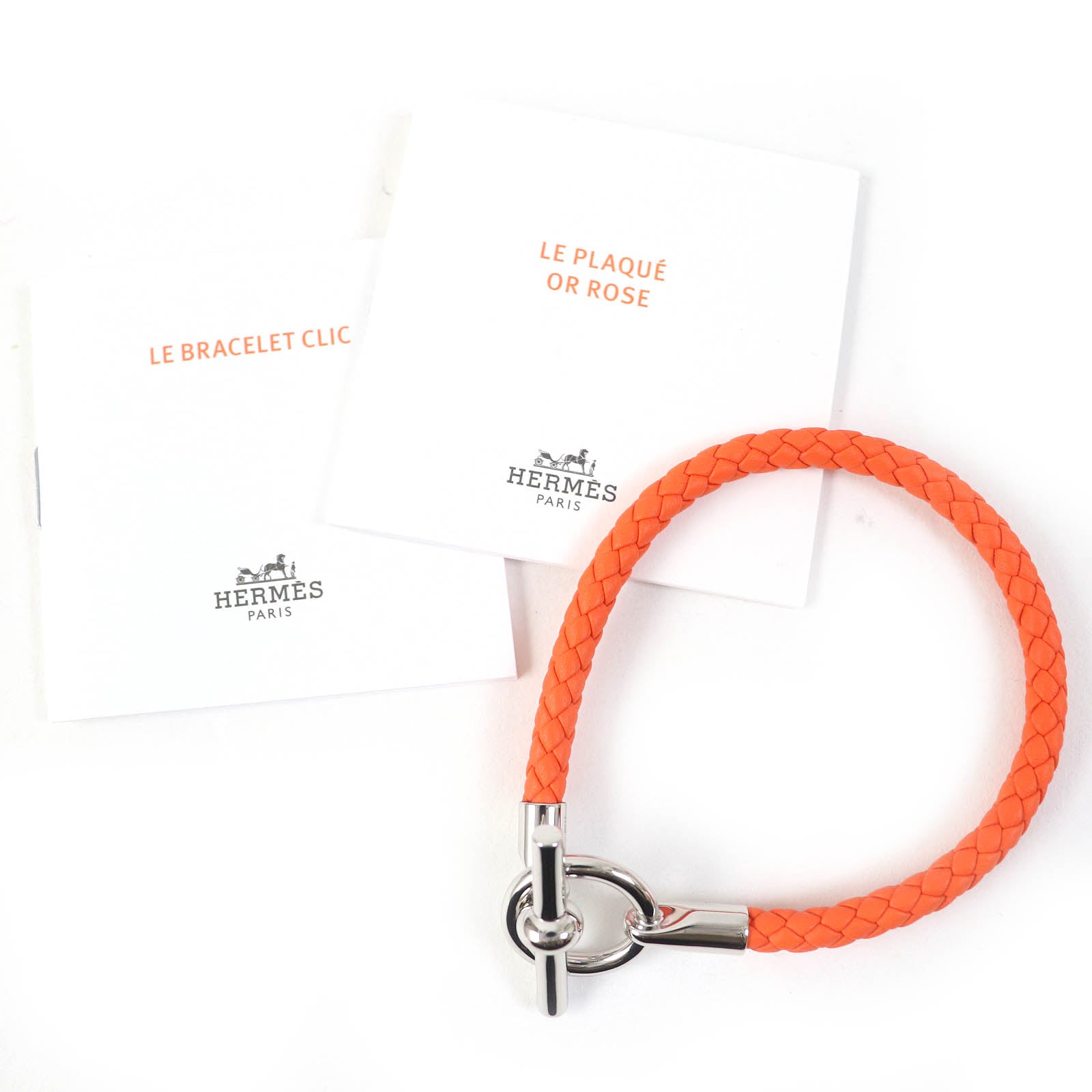 Hermes Grenan Silver Bracelet Leather Orange