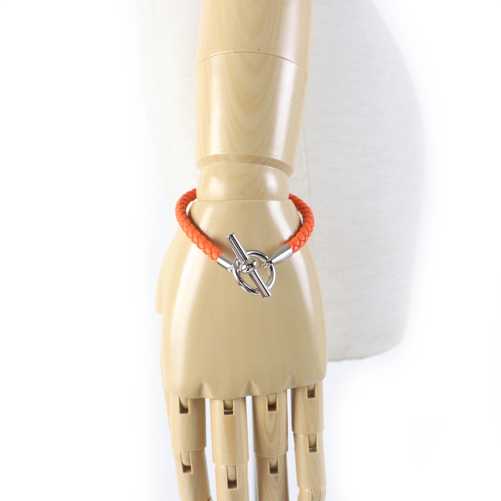 Hermes Grenan Silver Bracelet Leather Orange