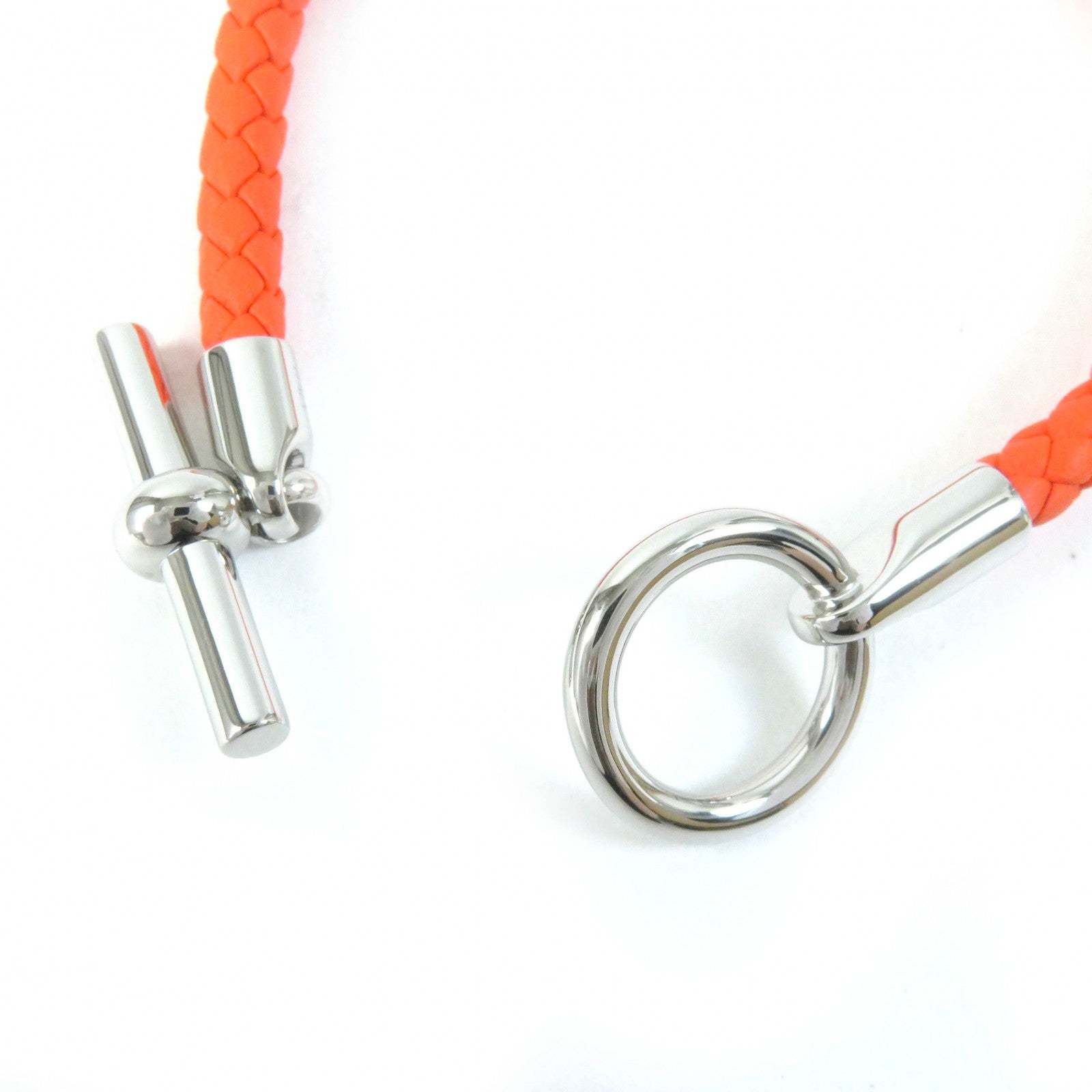 Hermes Grenan Silver Bracelet Leather Orange