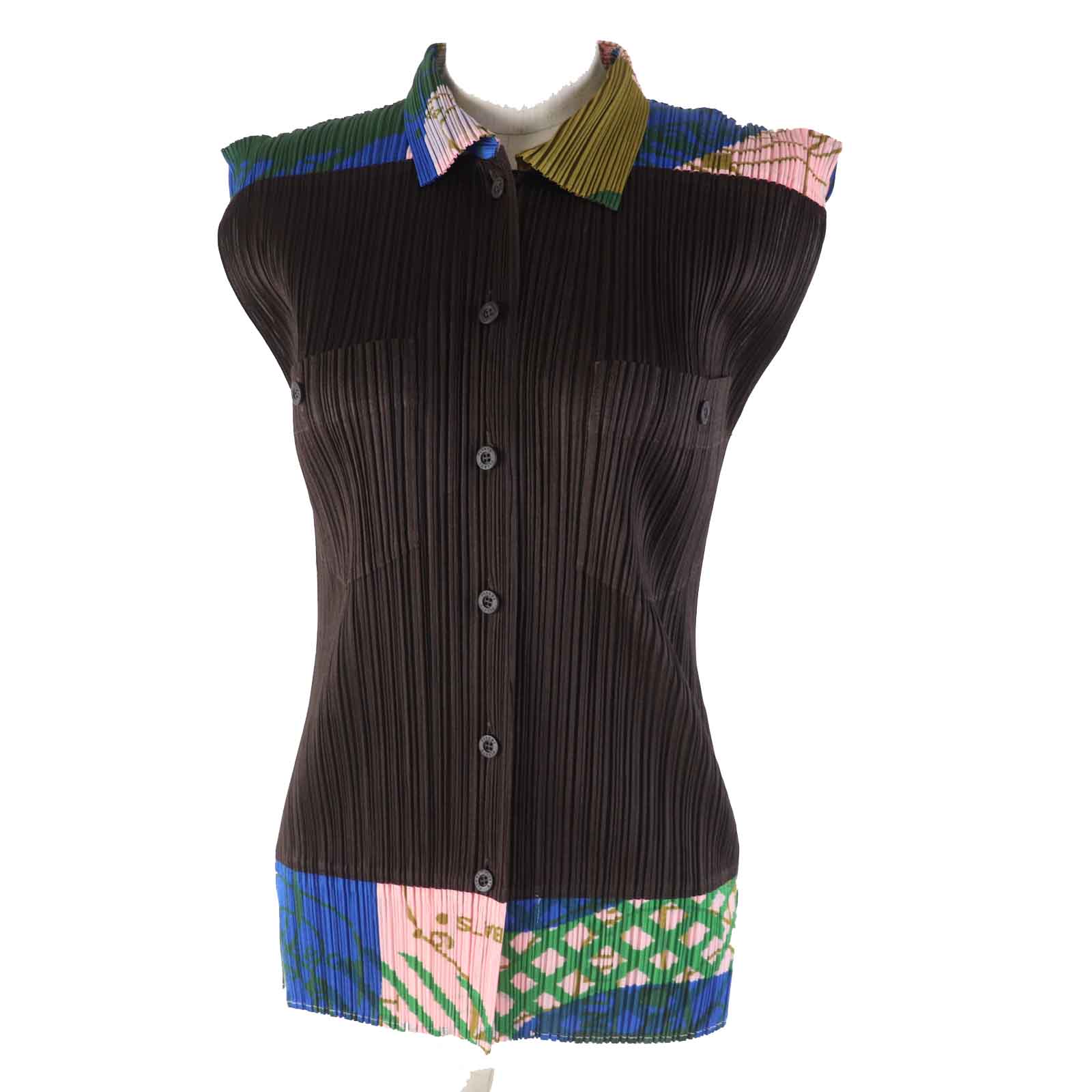 PLEATS PLEASE Polyester Sleeveless Shirt Brown