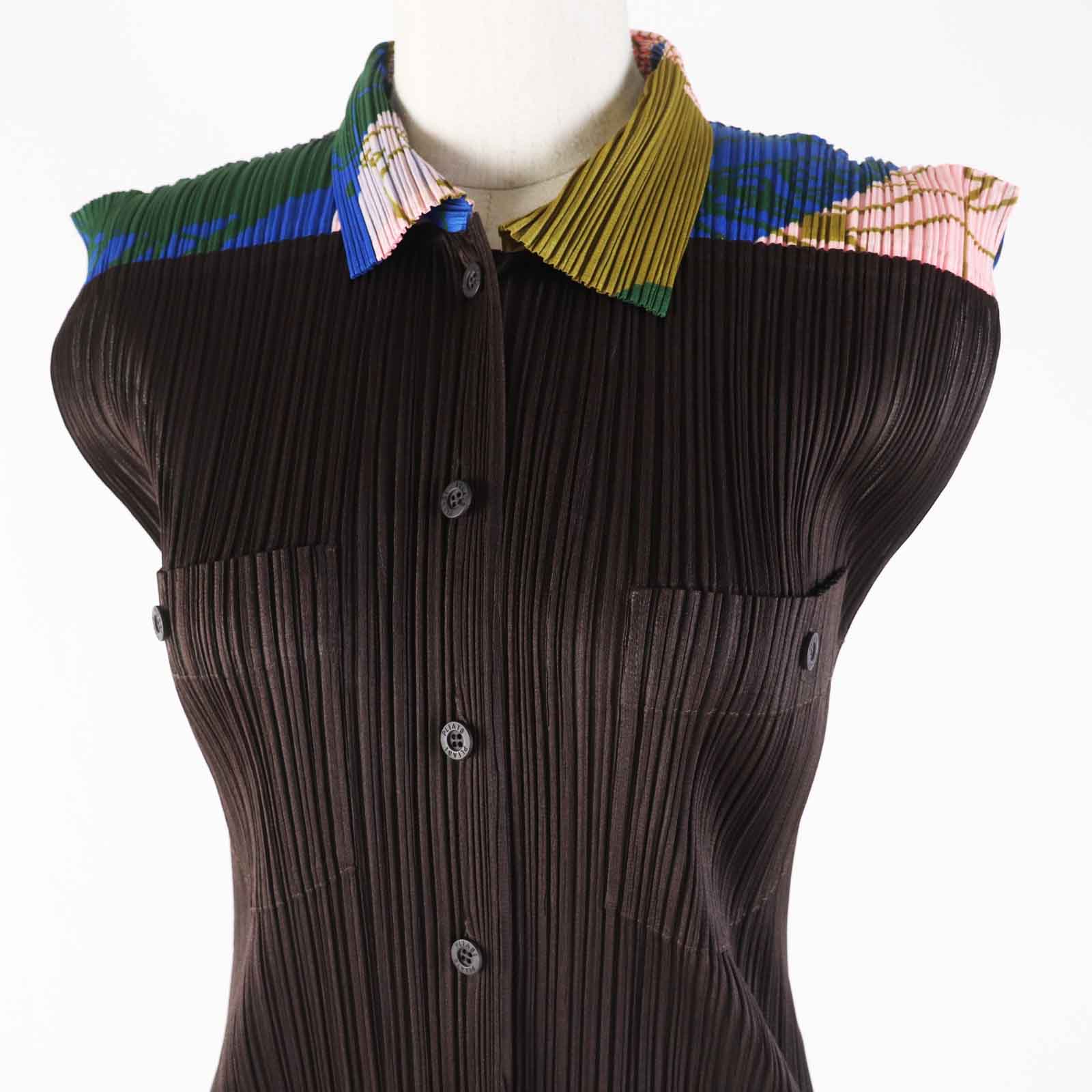 PLEATS PLEASE Polyester Sleeveless Shirt Brown