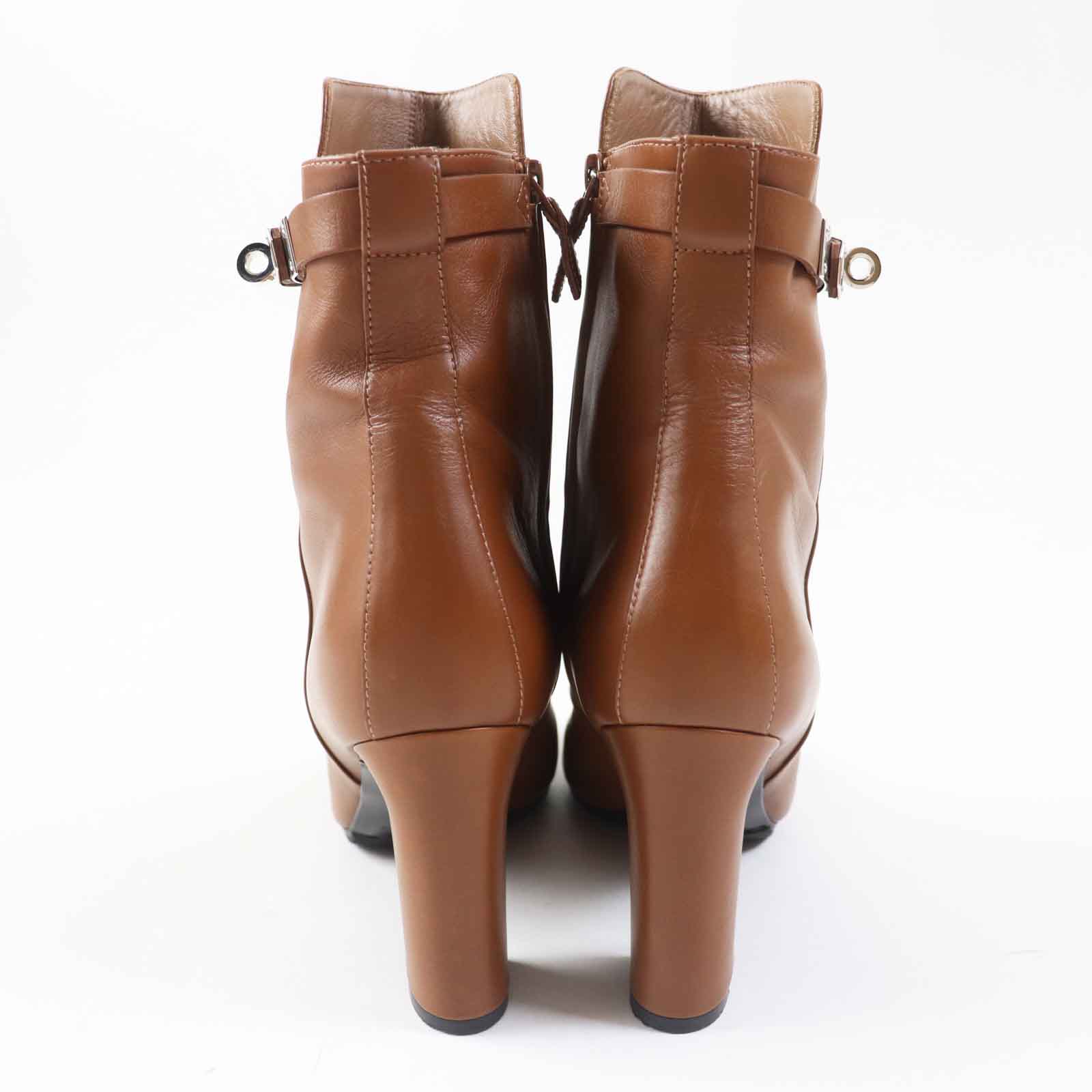 HERMES JOUEUSE Leather Short Boots Brown 38.5