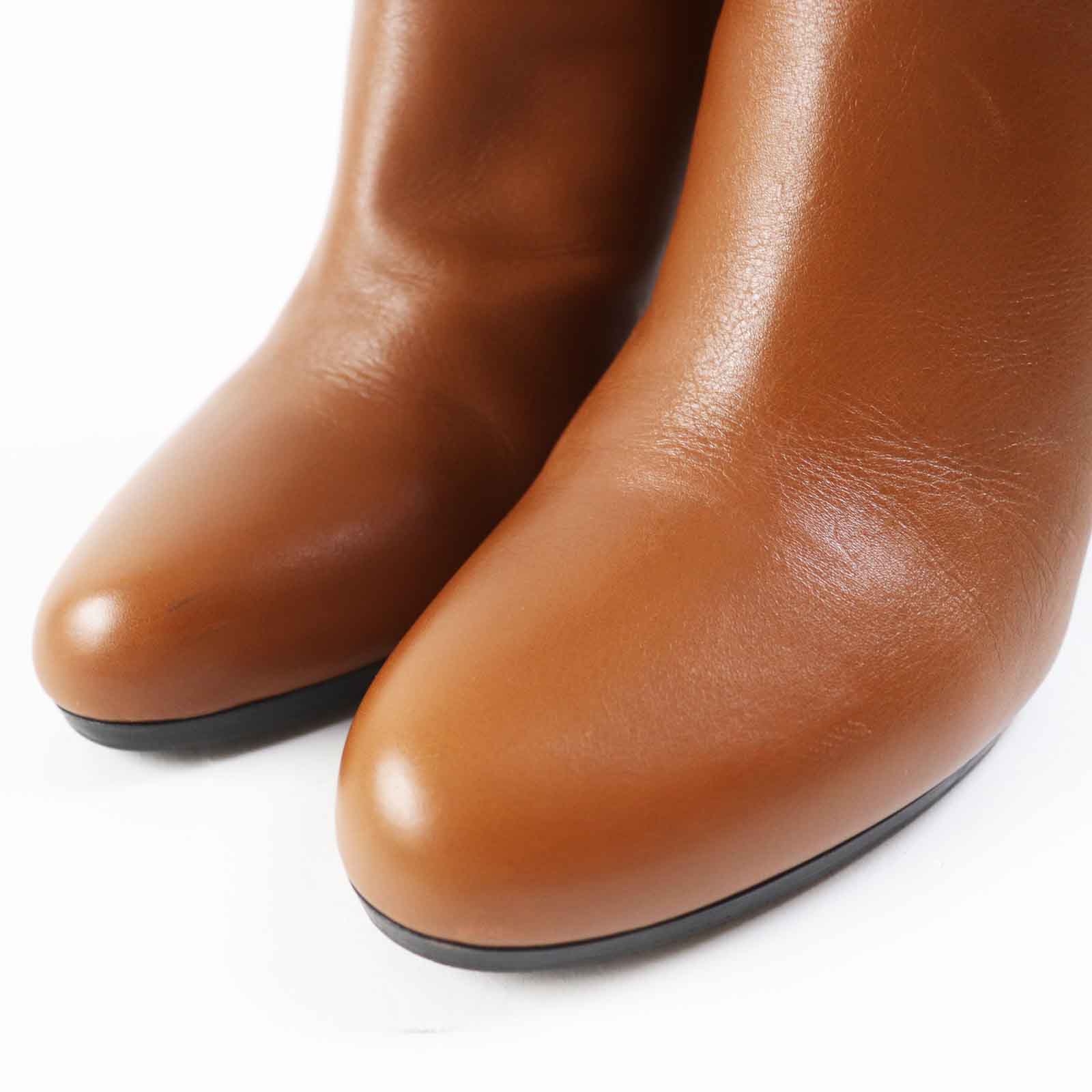 HERMES JOUEUSE Leather Short Boots Brown 38.5