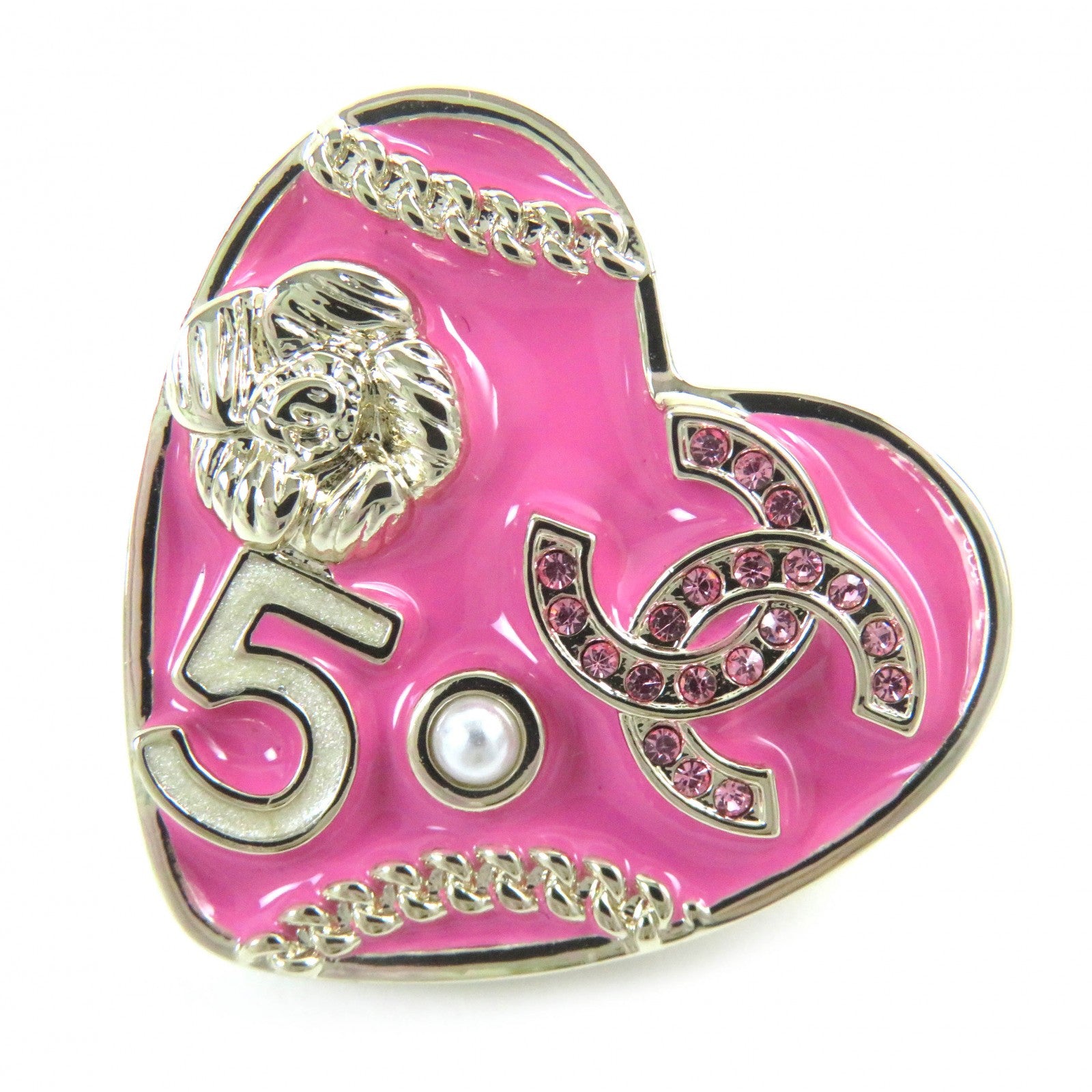 Chanel No5 Pearl Rhinestone Heart Brooch