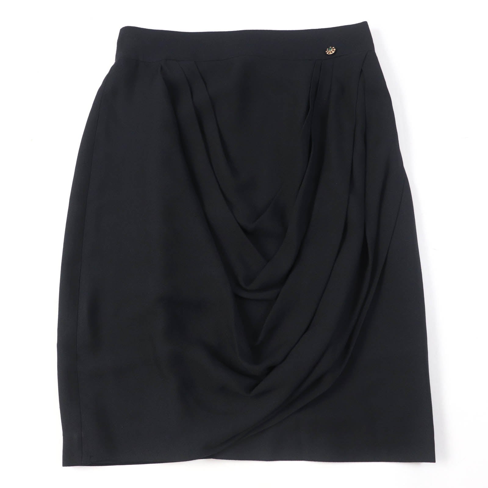 Chanel Silk Knee-Length Tight Skirt Black 40