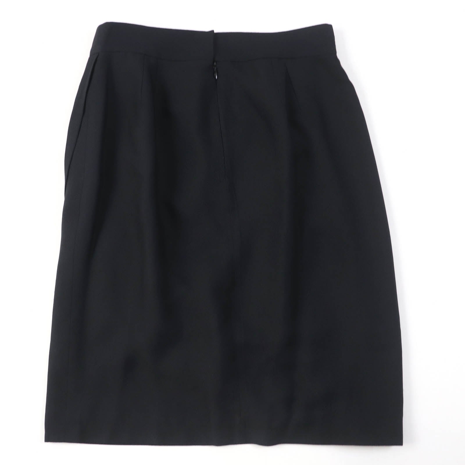 Chanel Silk Knee-Length Tight Skirt Black 40