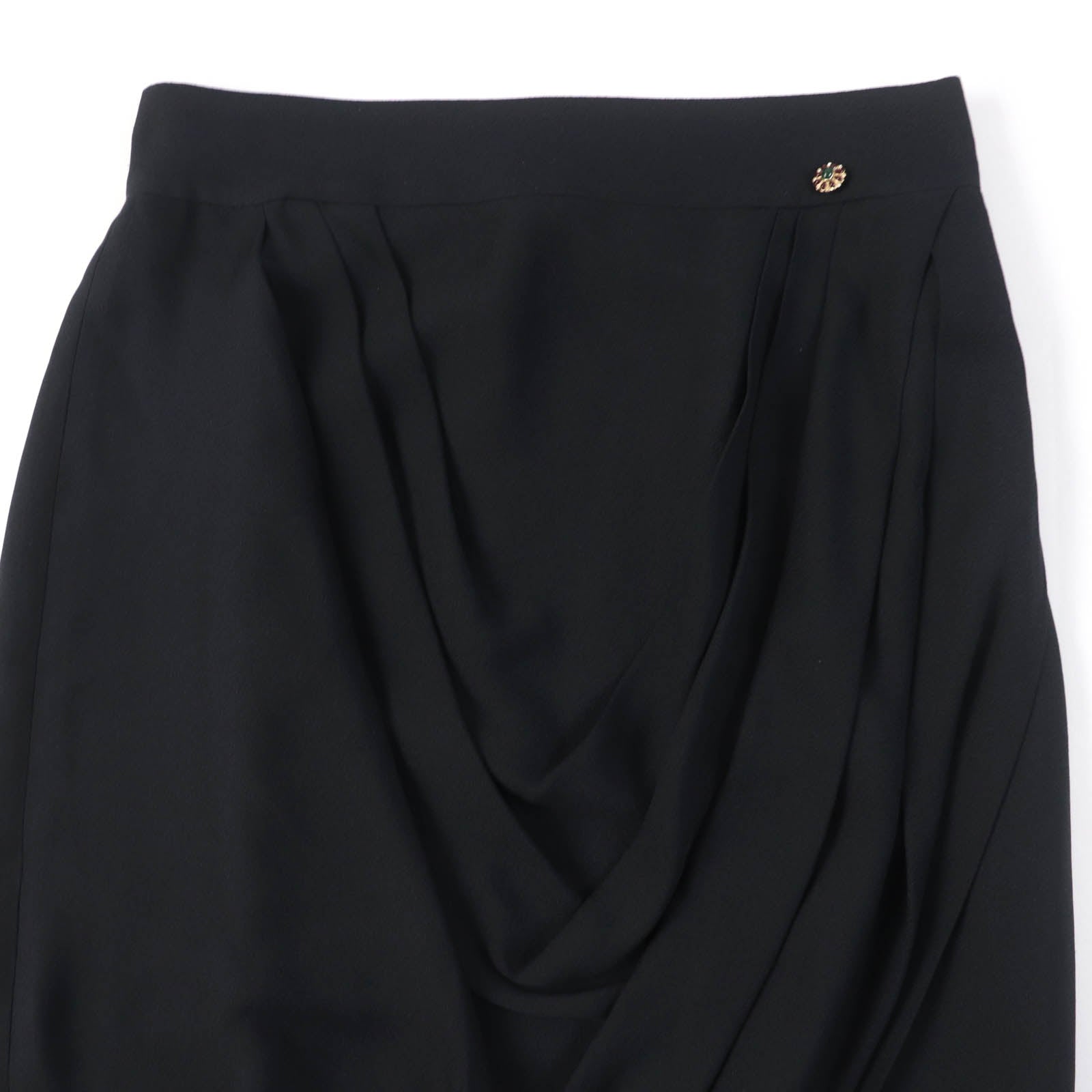 Chanel Silk Knee-Length Tight Skirt Black 40