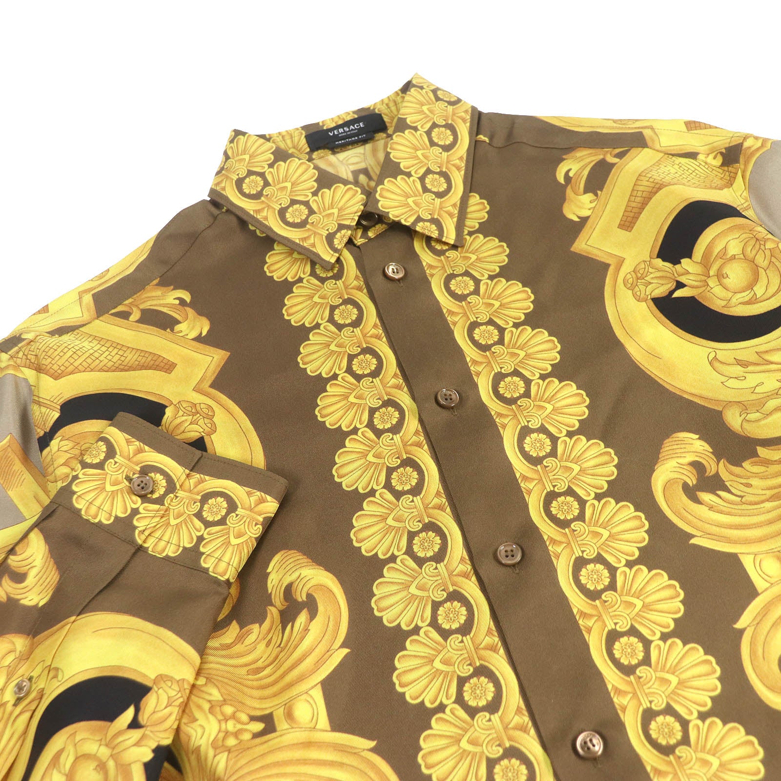 Versace Silk Medusa Baroque Shirt Brown 46