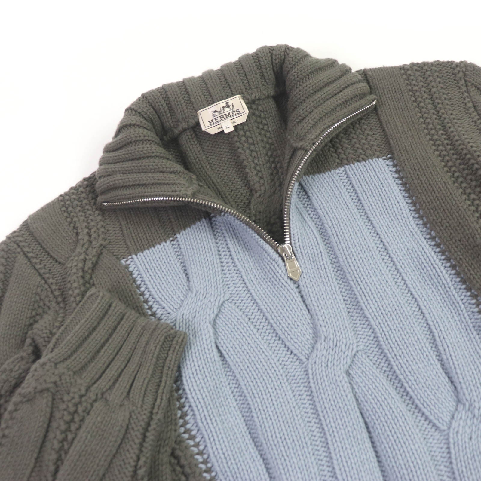 HERMES Wool Cashmere Half Zip Knit Charcoal XL