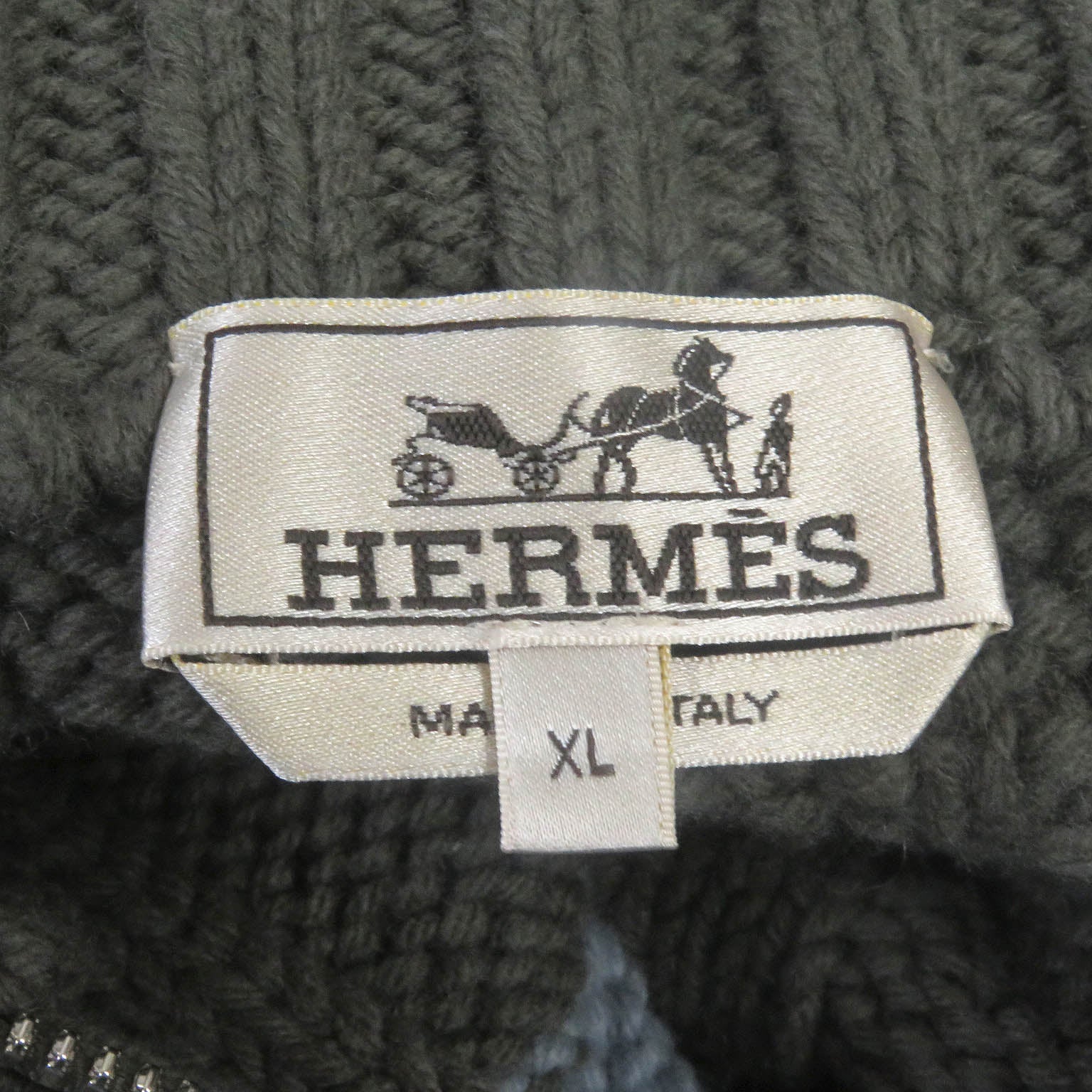 HERMES Wool Cashmere Half Zip Knit Charcoal XL