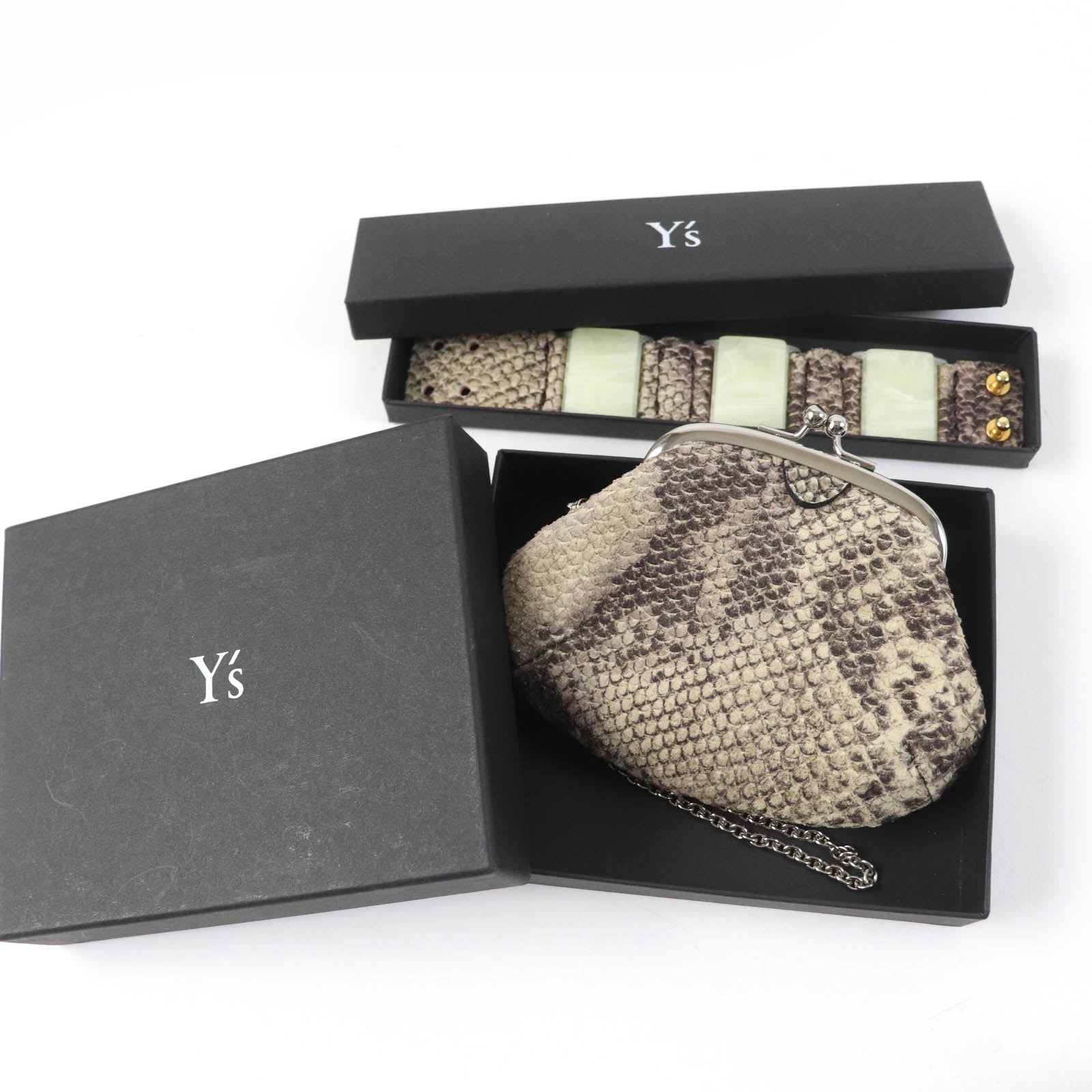 Y's Python-embossed Leather Bangle Coin Purse