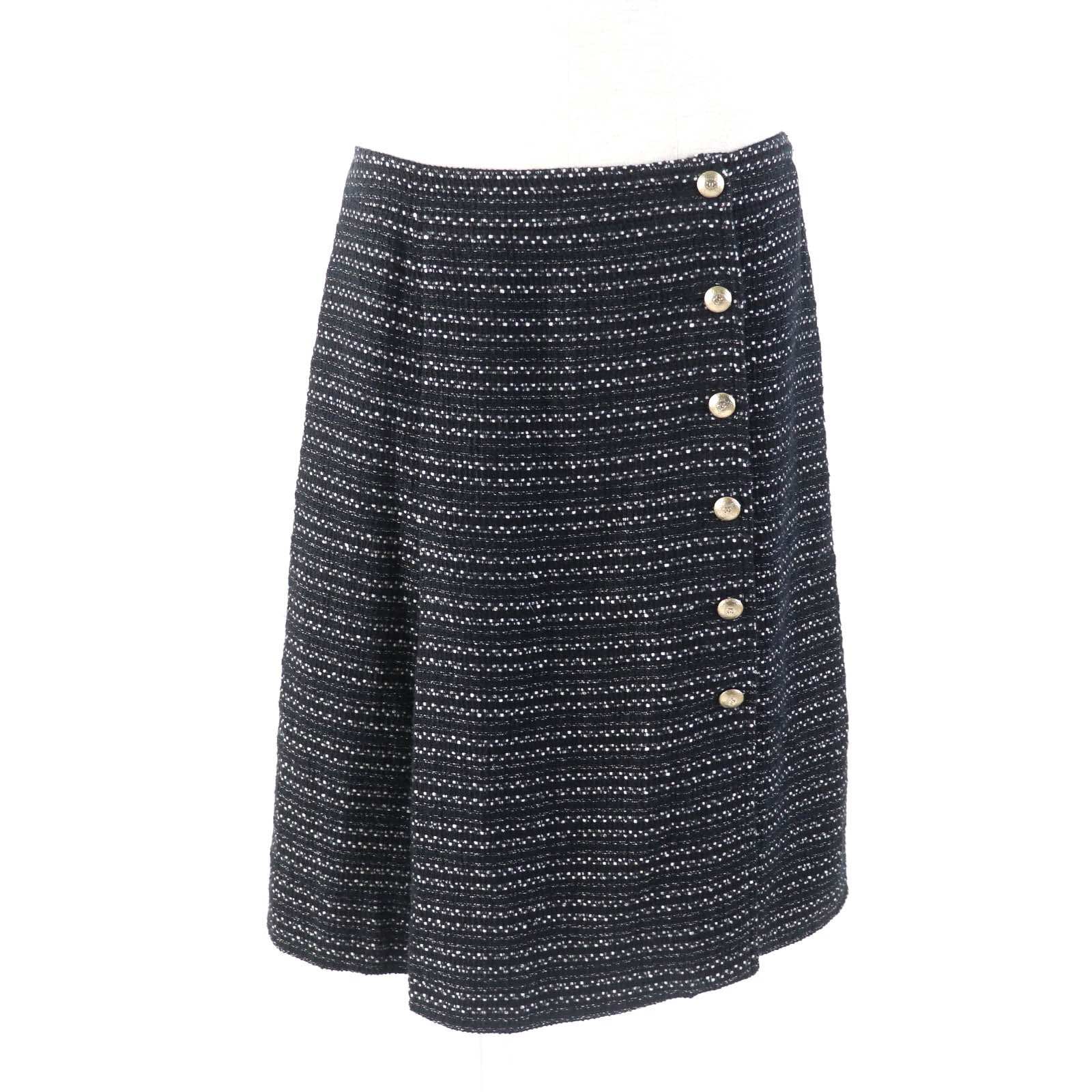 Chanel Tweed Wrap Skirt Black White 38