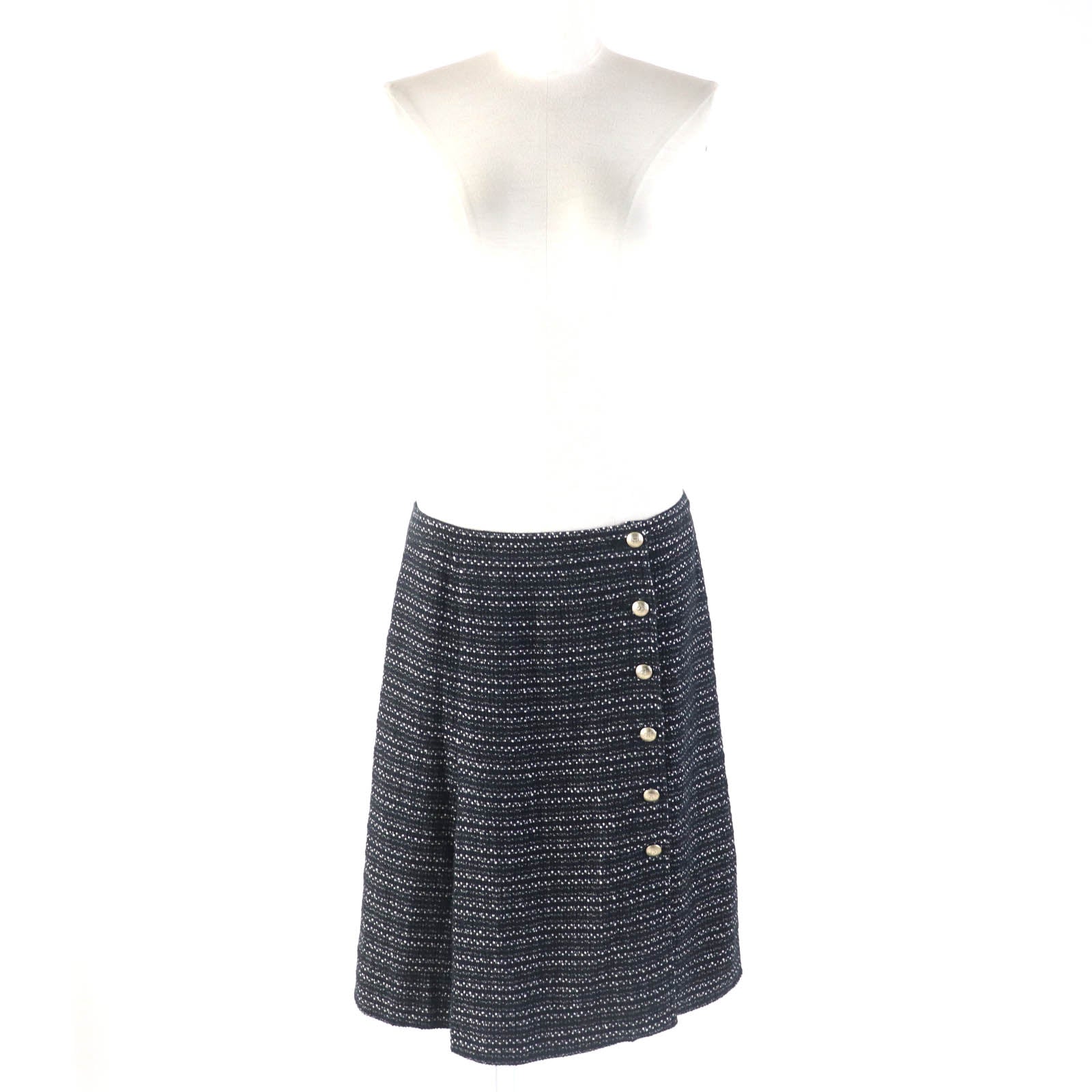 Chanel Tweed Wrap Skirt Black White 38