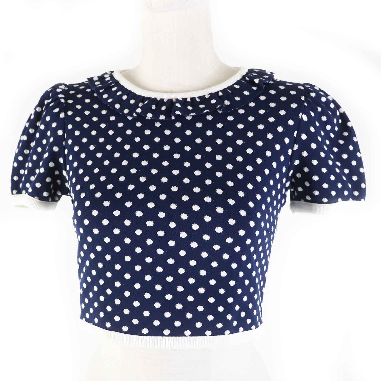 Miu Miu Dot Pattern Short Sleeve Knit Navy S