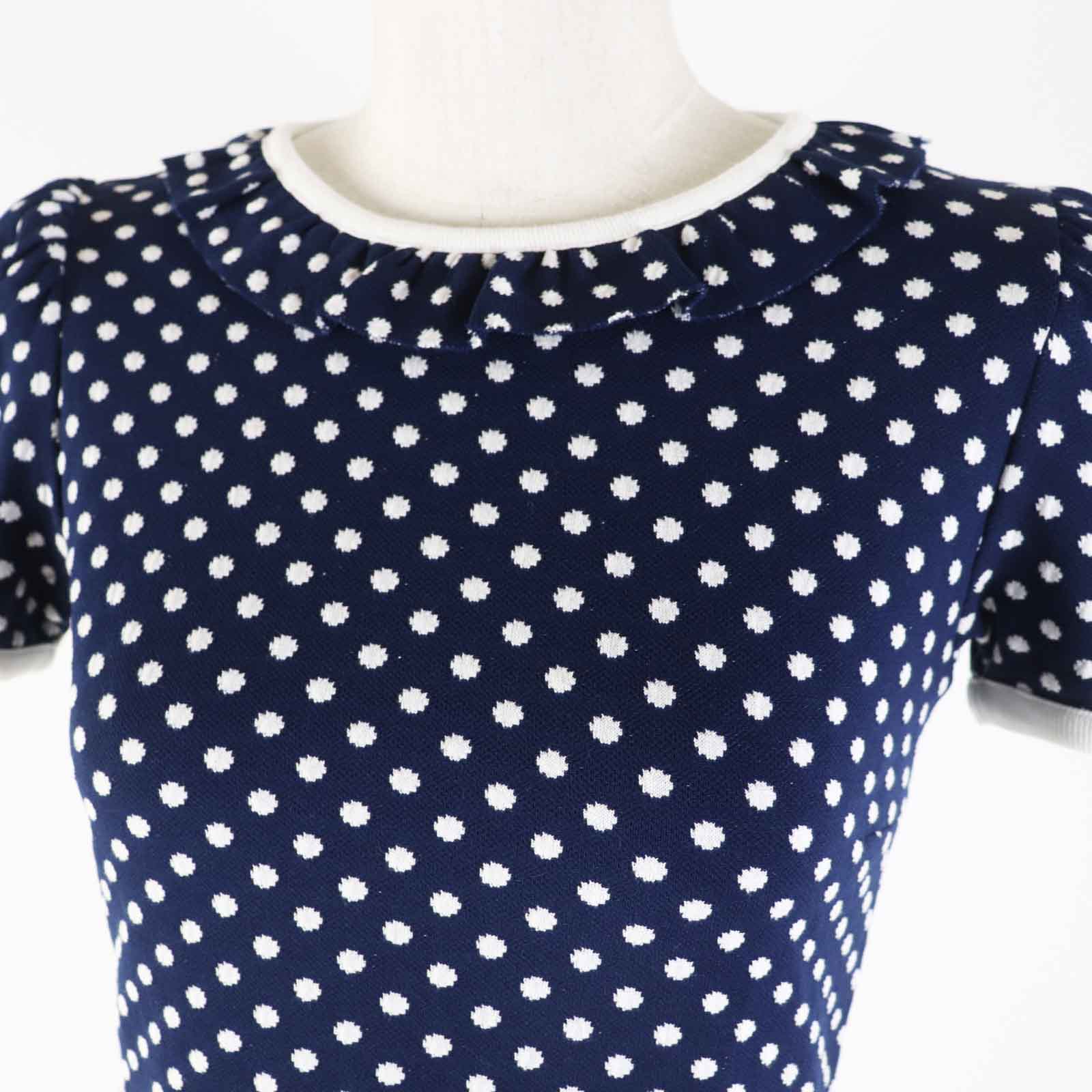 Miu Miu Dot Pattern Short Sleeve Knit Navy S