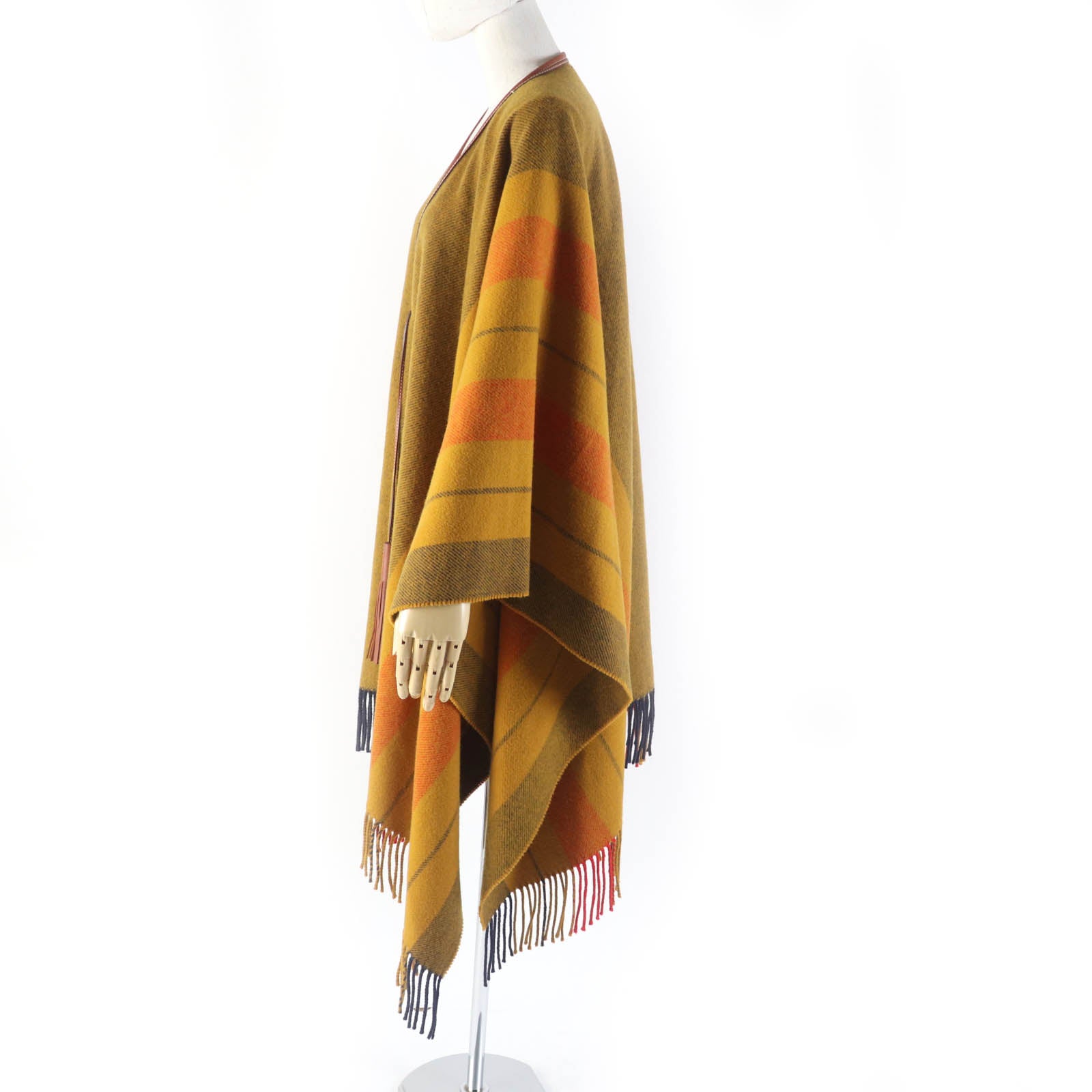 Hermes Wool Cashmere Striped Poncho Cape