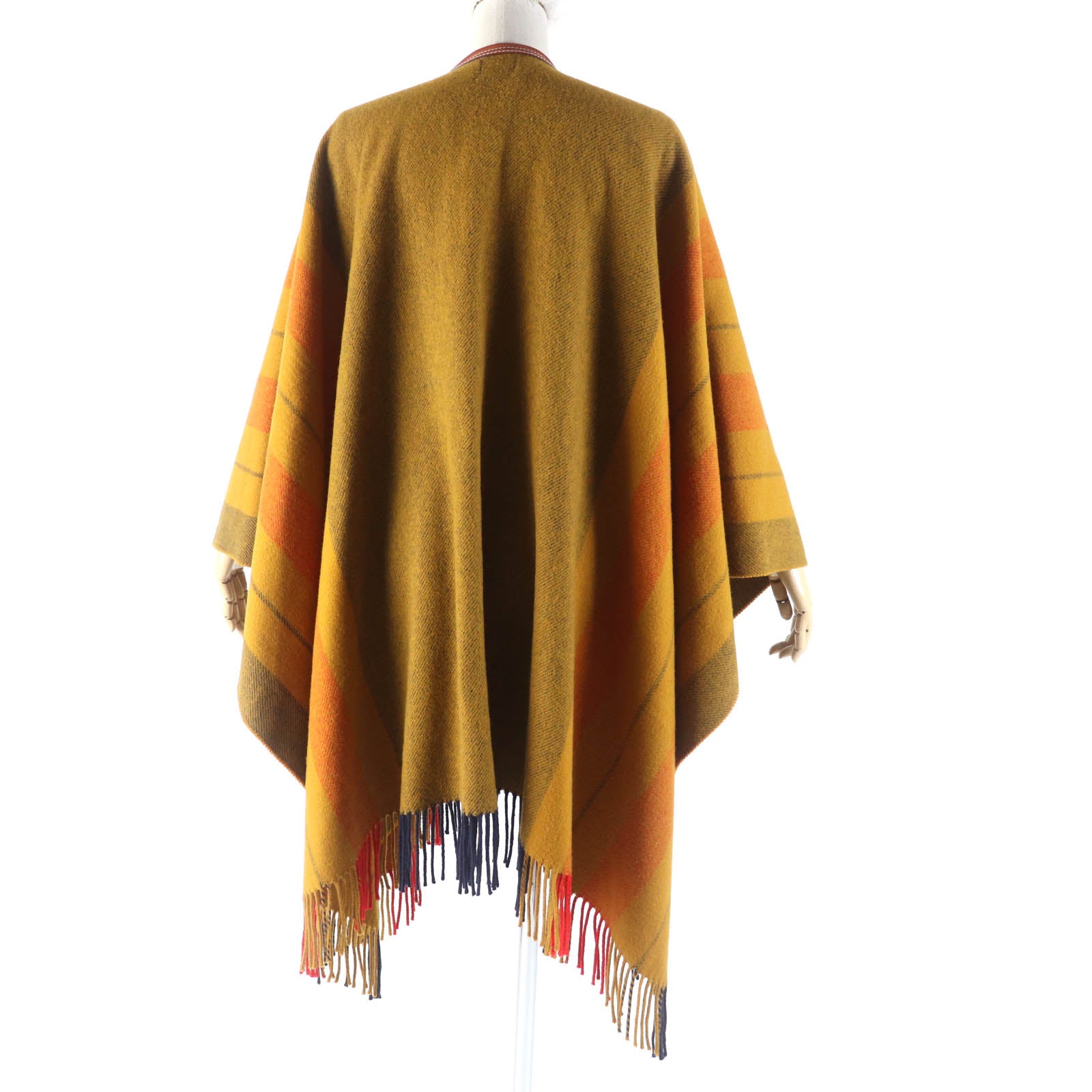 Hermes Wool Cashmere Striped Poncho Cape