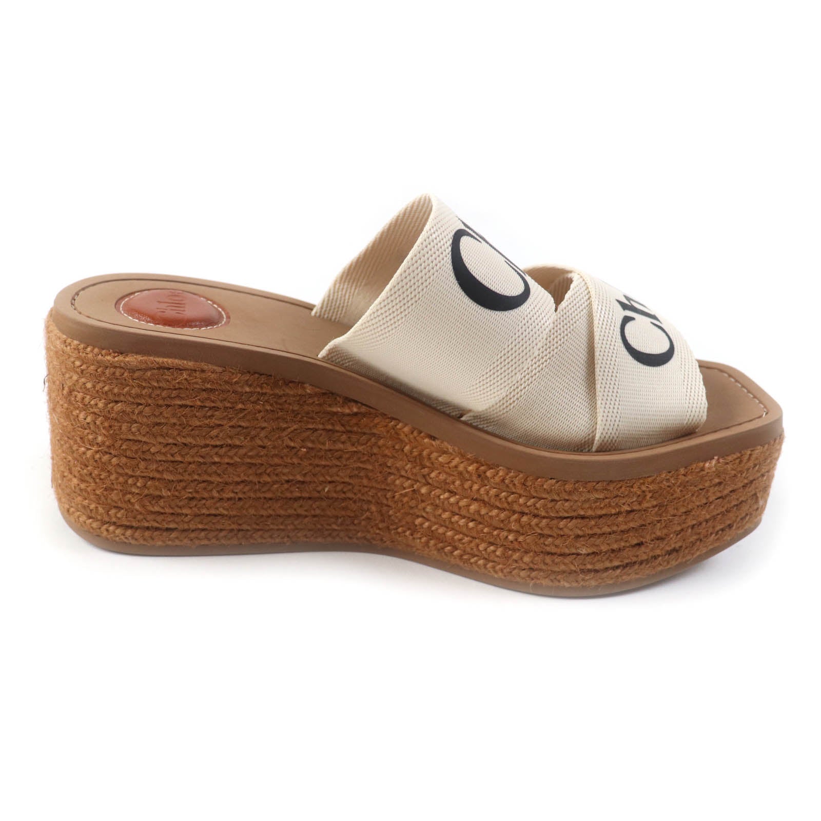 Chloe WOODY Logo Wedge Sandals Ivory 38