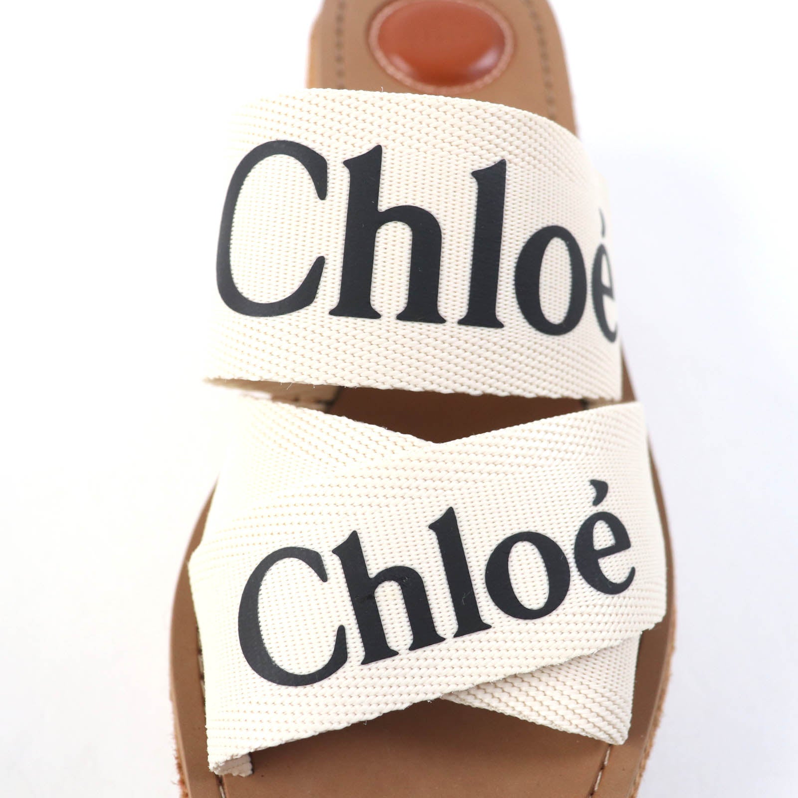 Chloe WOODY Logo Wedge Sandals Ivory 38