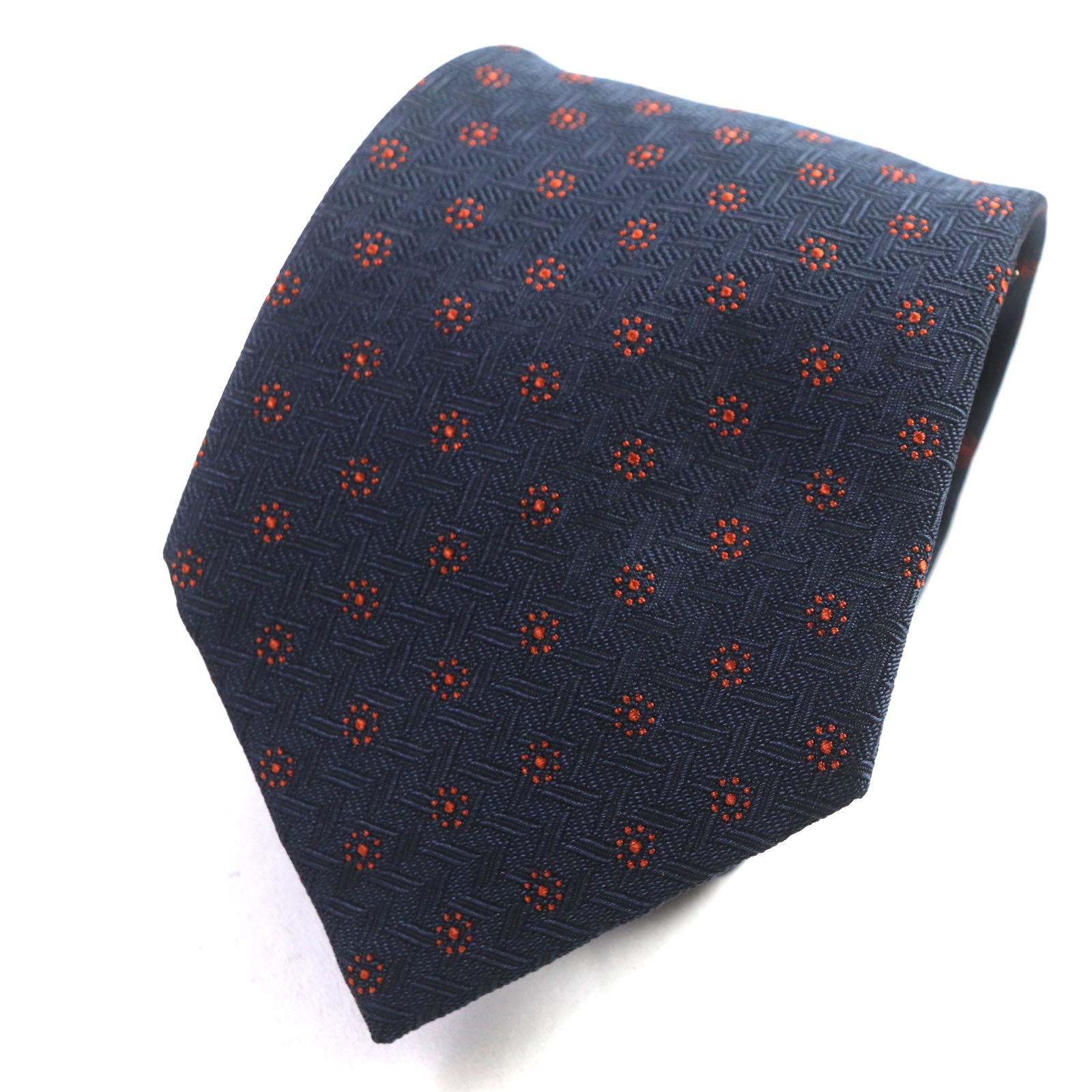 HERMES Silk H Logo Dot Tie Navy Orange