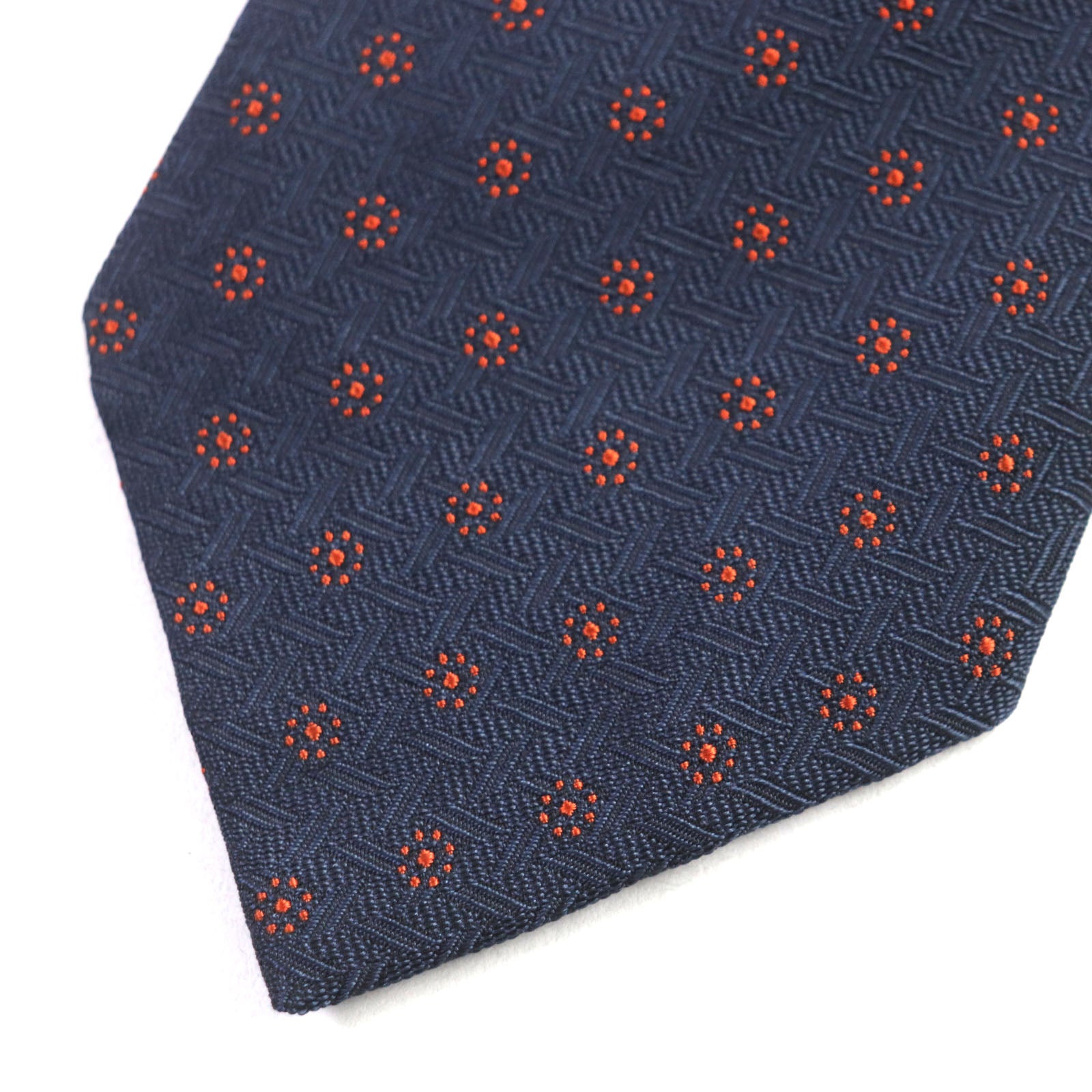 HERMES Silk H Logo Dot Tie Navy Orange