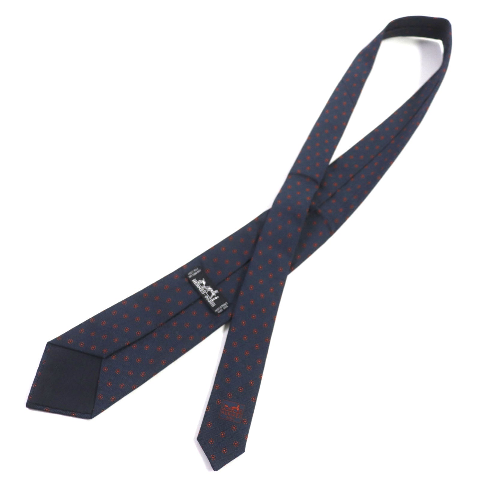 HERMES Silk H Logo Dot Tie Navy Orange