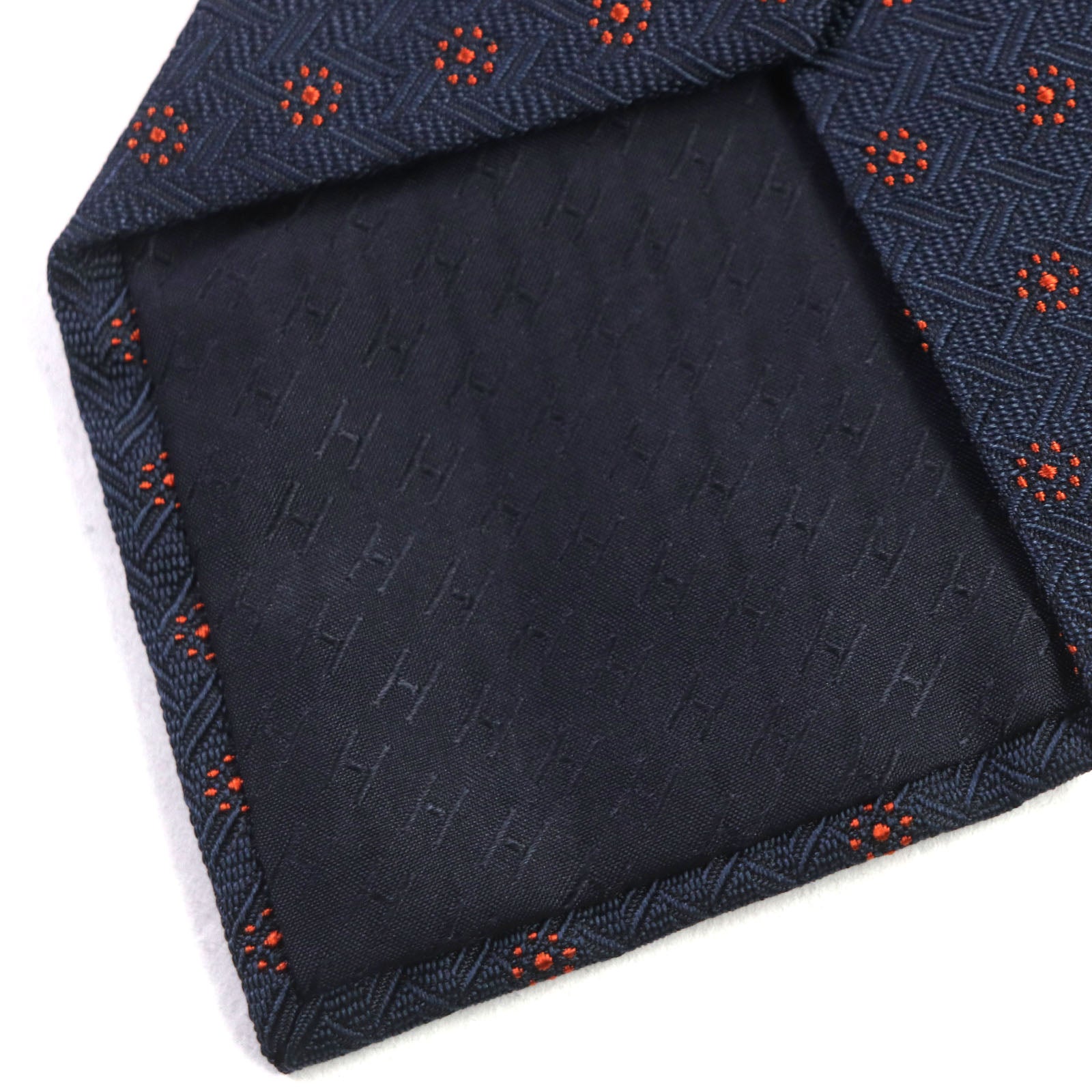 HERMES Silk H Logo Dot Tie Navy Orange