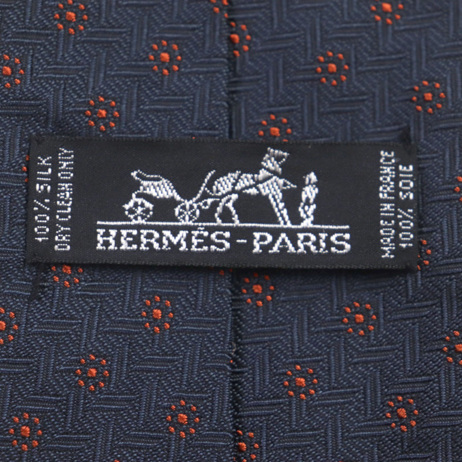 HERMES Silk H Logo Dot Tie Navy Orange