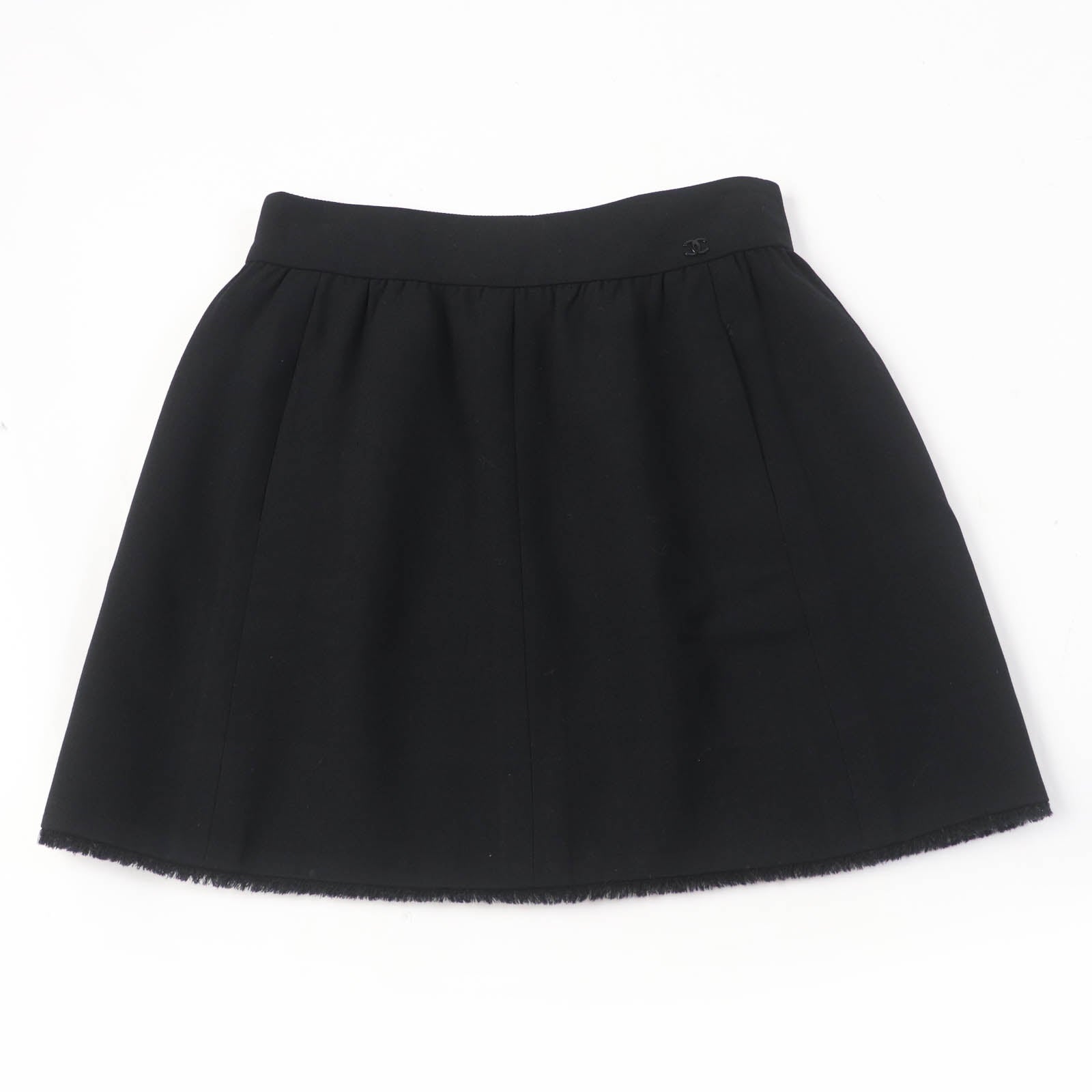 Chanel Wool Nylon A-line Skirt Black 38