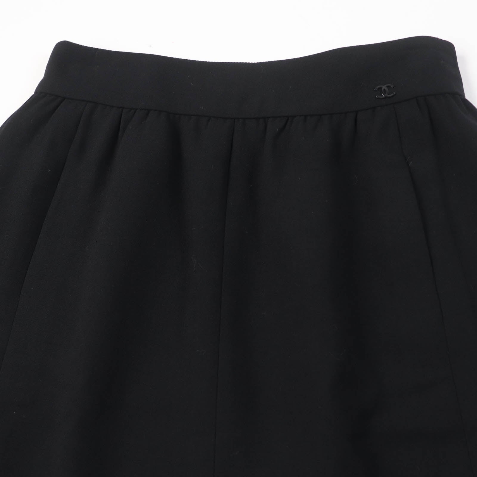 Chanel Wool Nylon A-line Skirt Black 38