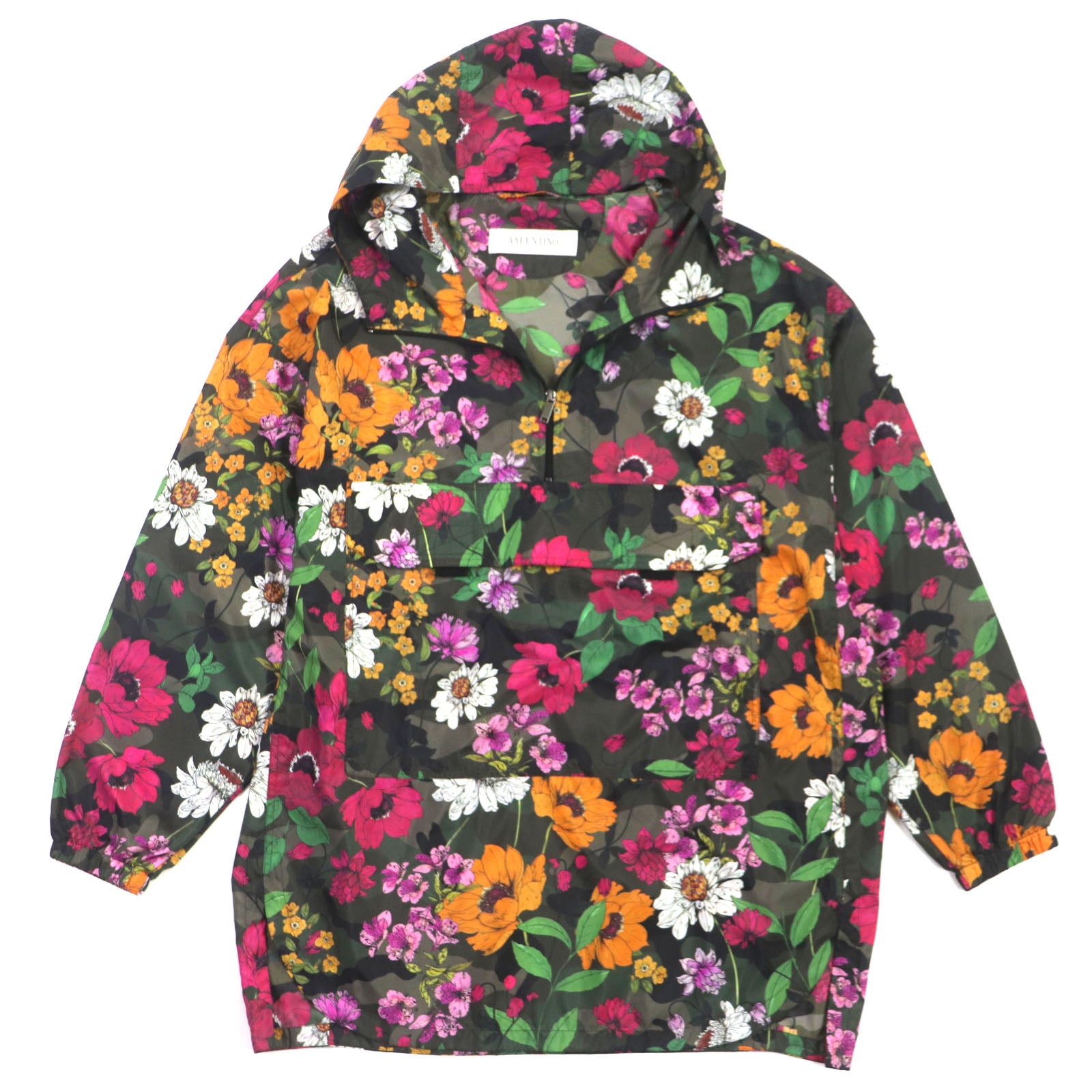 Valentino Floral Print Anorak Parka Nylon Khaki