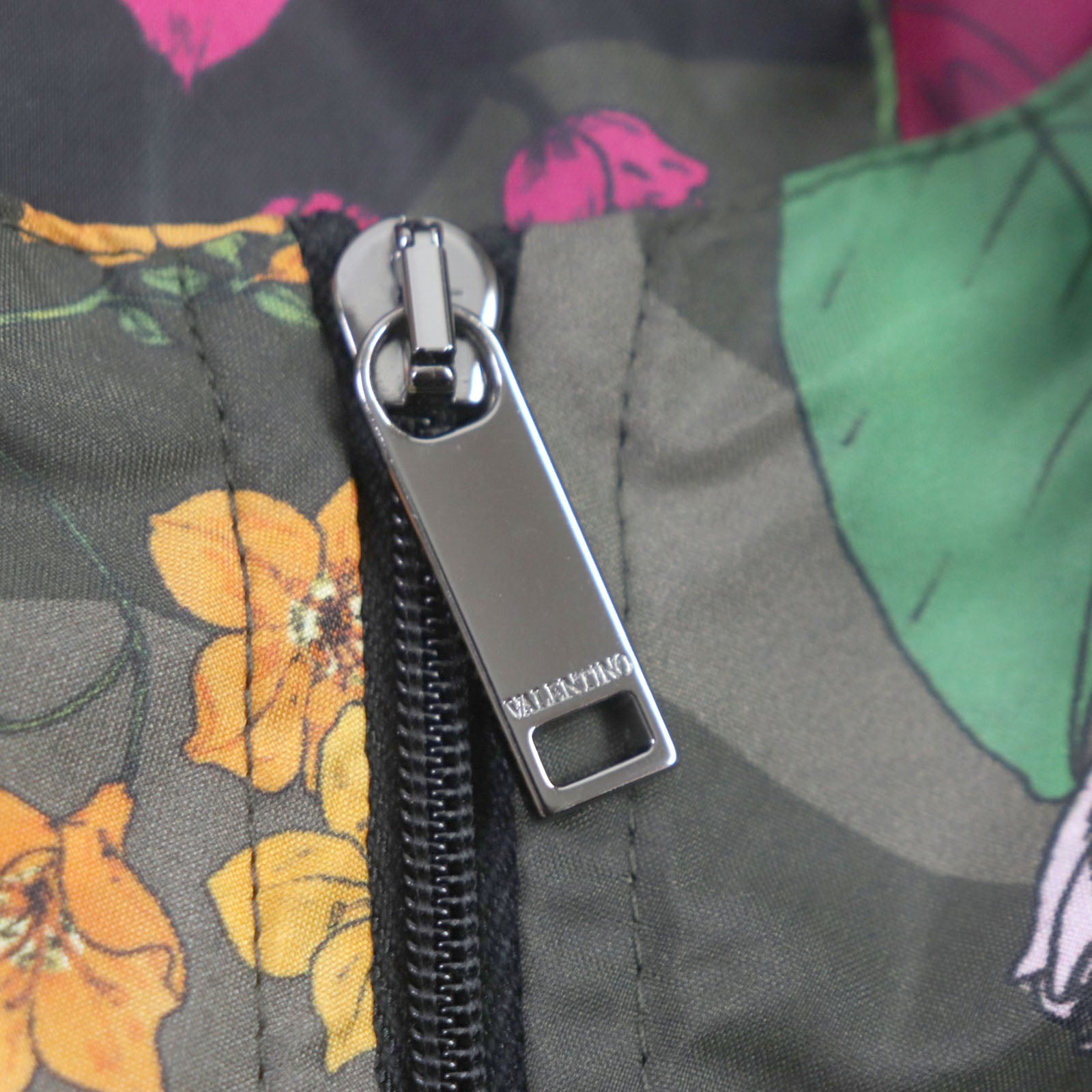 Valentino Floral Print Anorak Parka Nylon Khaki