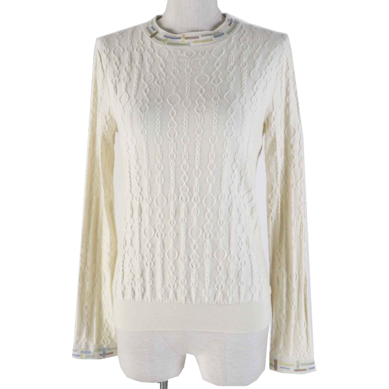 HERMES Do Re Boucles Cashmere Silk Knit Ivory 36