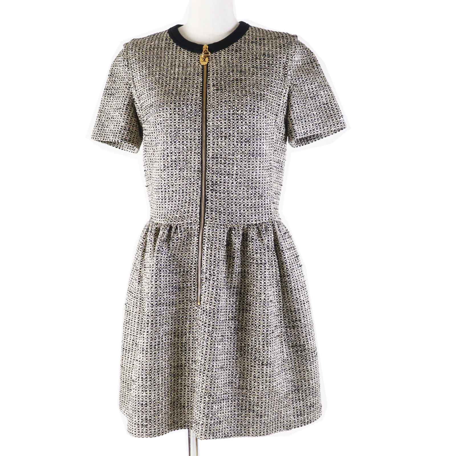 Louis Vuitton Lurex Tweed Dress Black Gold 38