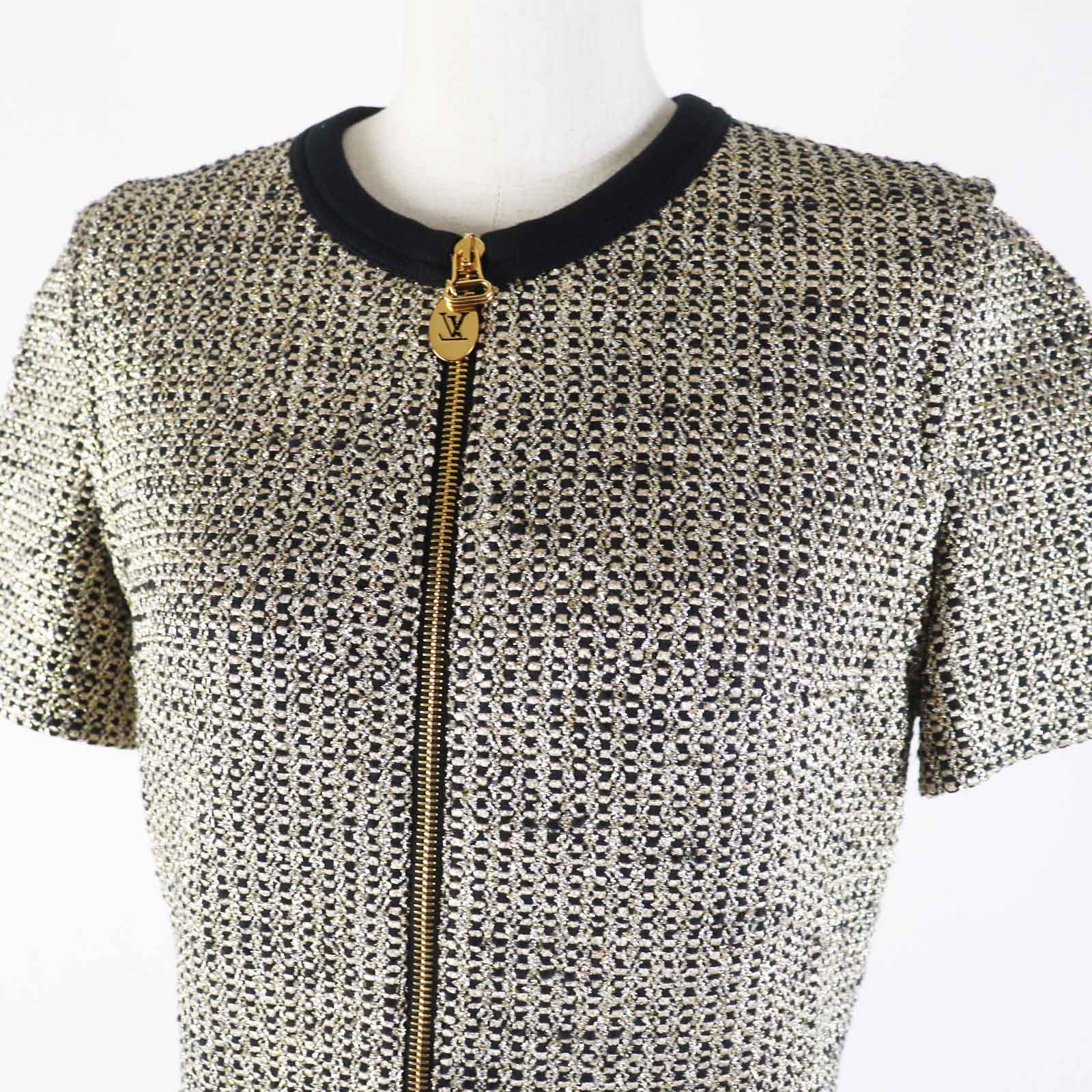 Louis Vuitton Lurex Tweed Dress Black Gold 38