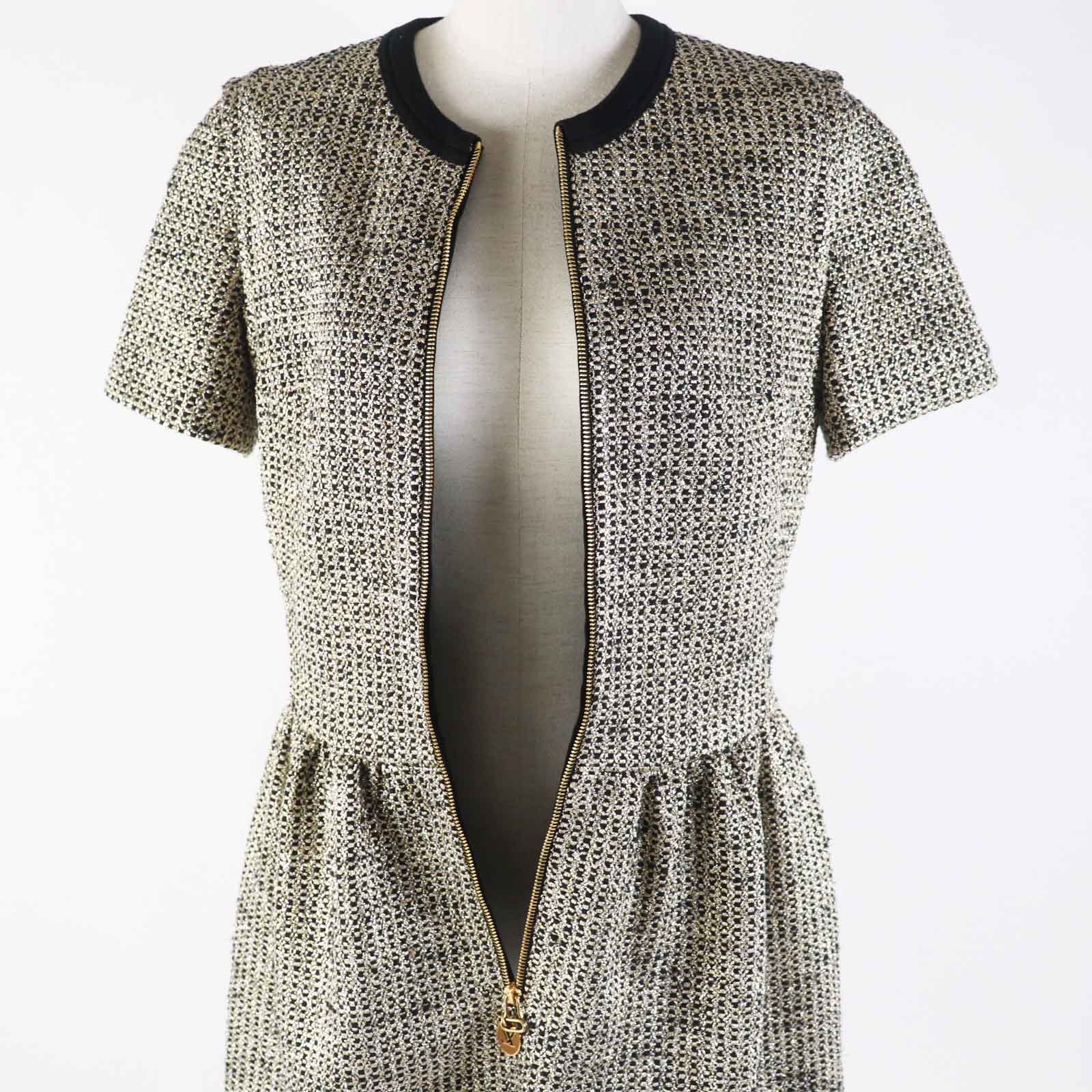 Louis Vuitton Lurex Tweed Dress Black Gold 38