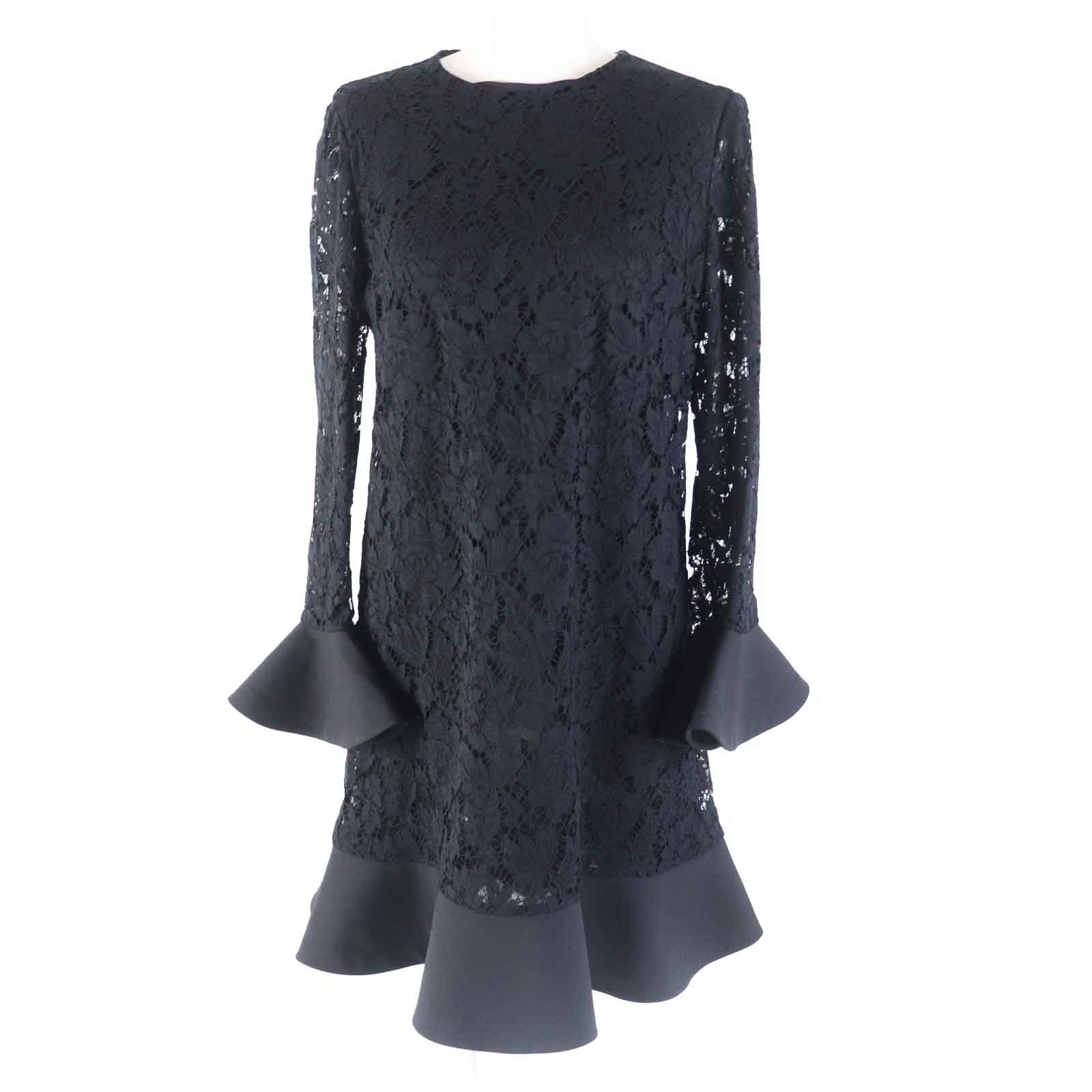 Valentino Crepe Couture Lace Dress Black 42