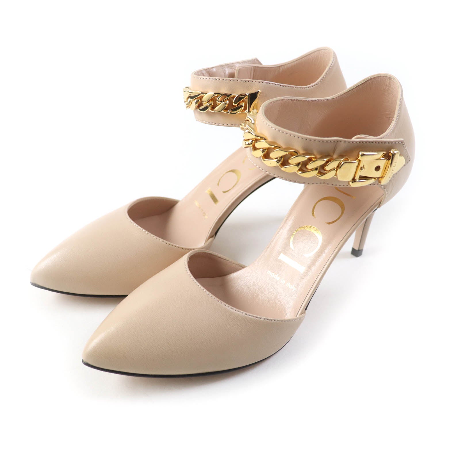 GUCCI 626711 Leather Pointed Toe Pumps Beige 36.5