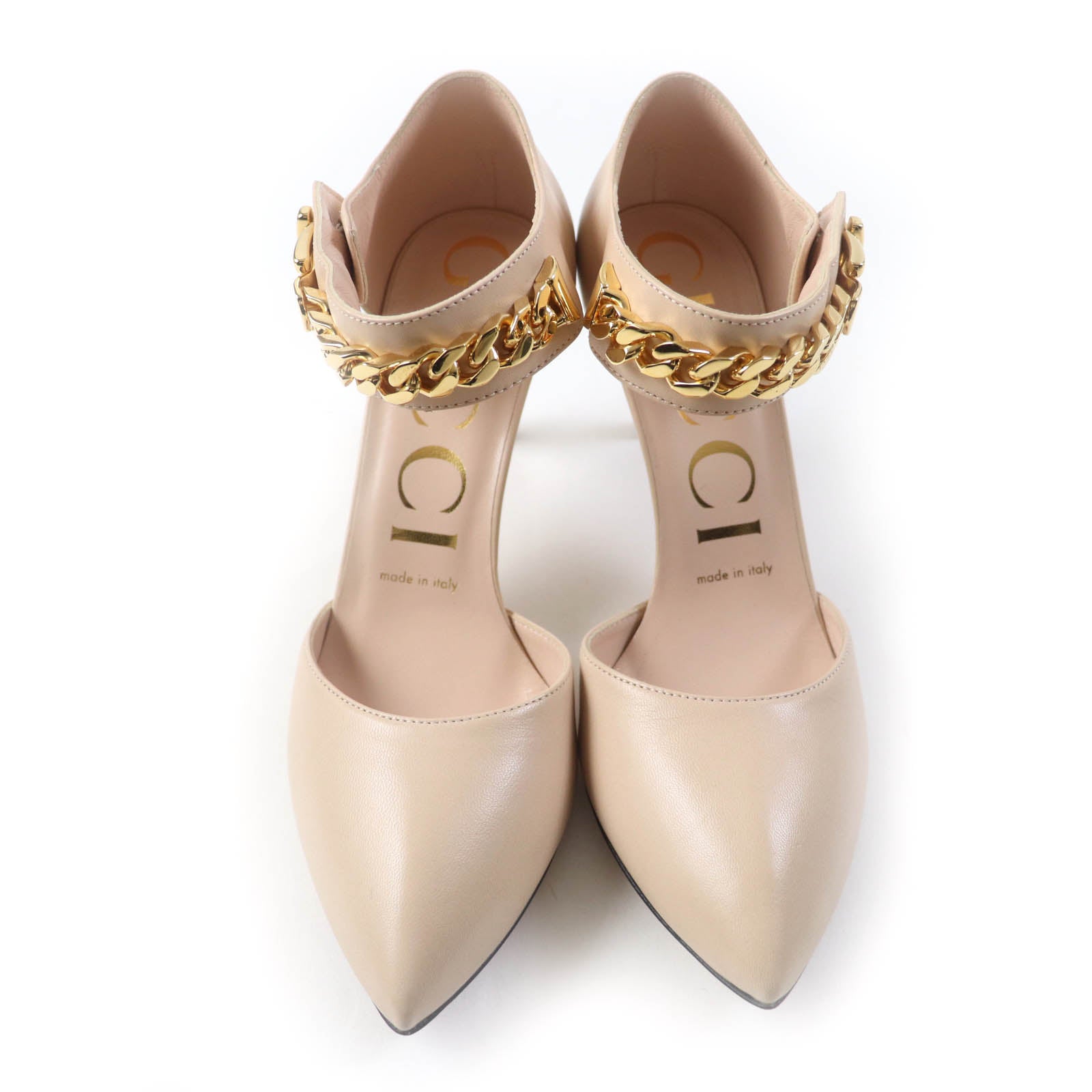 GUCCI 626711 Leather Pointed Toe Pumps Beige 36.5