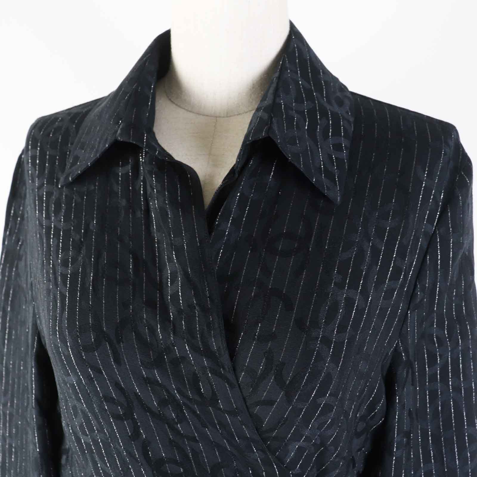 Chanel Silk Polyester Long Sleeve Shirt Black