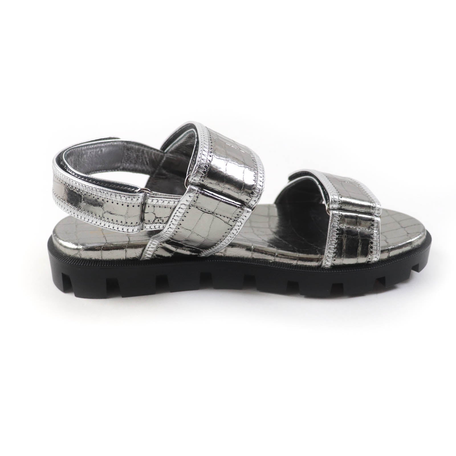 Christian Louboutin Leather LOCK COOL FLAT Sandals Silver 38